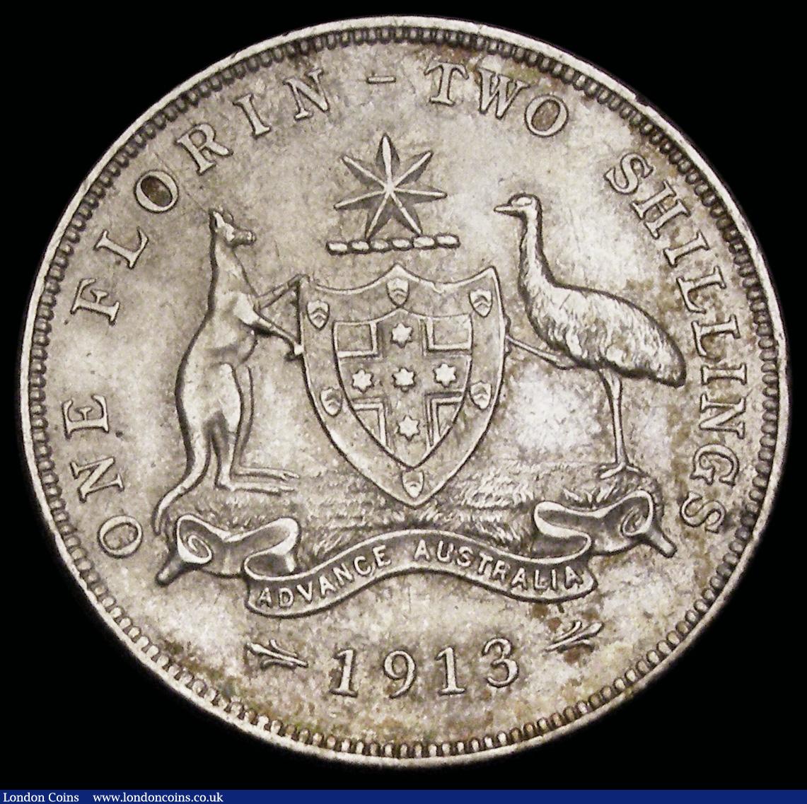 London Coins : A192 : Lot 501 : Australia Florin 1913 KM#27 EF or near so and a scarce date in this higher grade