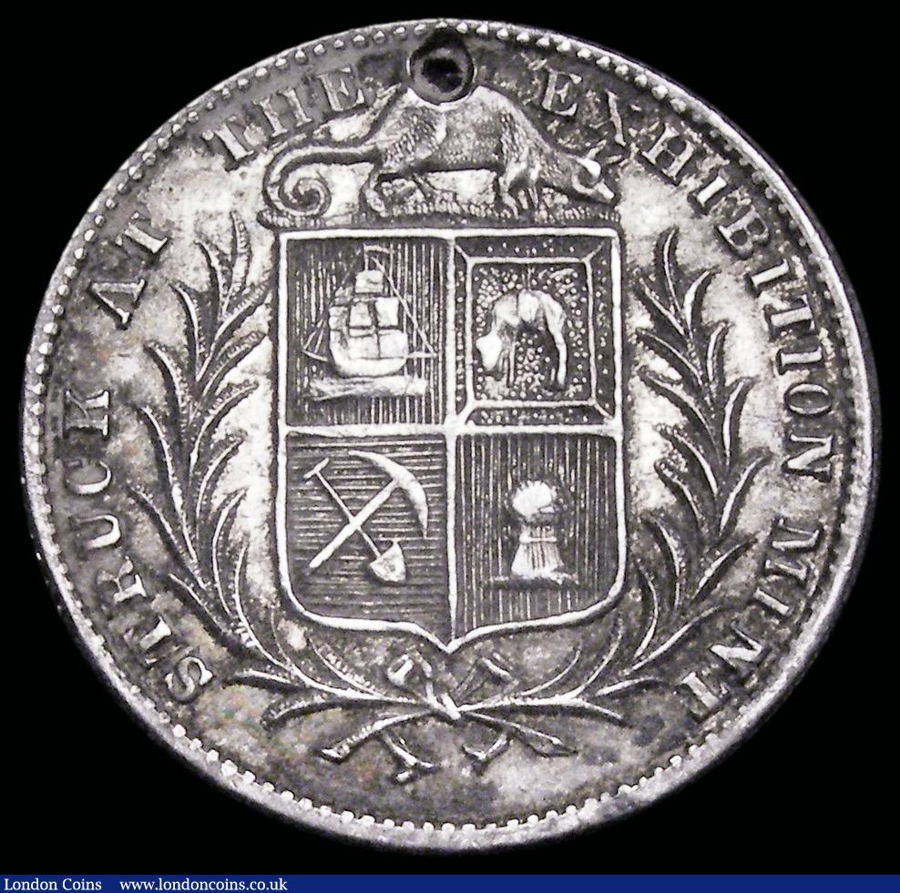 London Coins : A192 : Lot 510 : Australia Ricketty Dick Token 1872 22mm white metal EF, holed above the portrait withs some stains o...