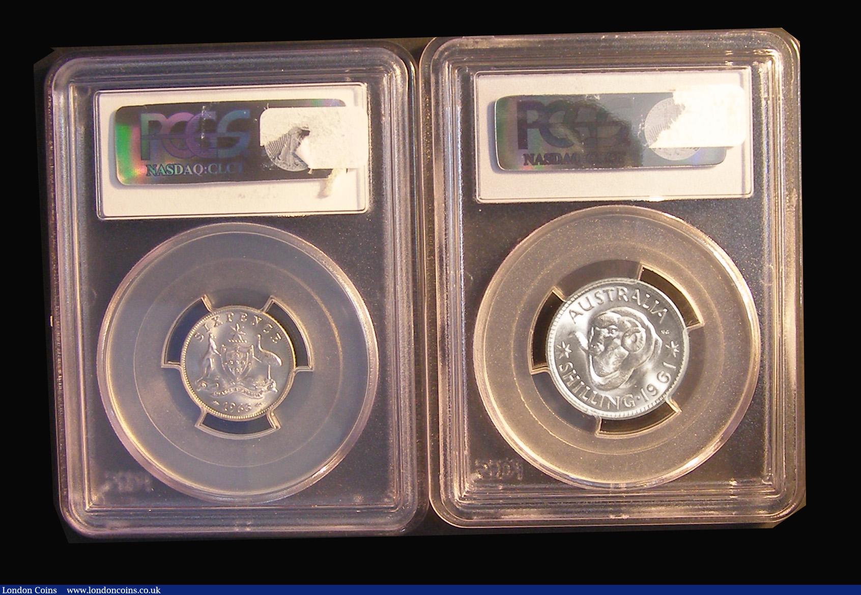 London Coins : A192 : Lot 518 : Australia Shilling 1961 KM#53 Choice UNC and fully lustrous, in a PCGS holder and graded MS66 and Au...