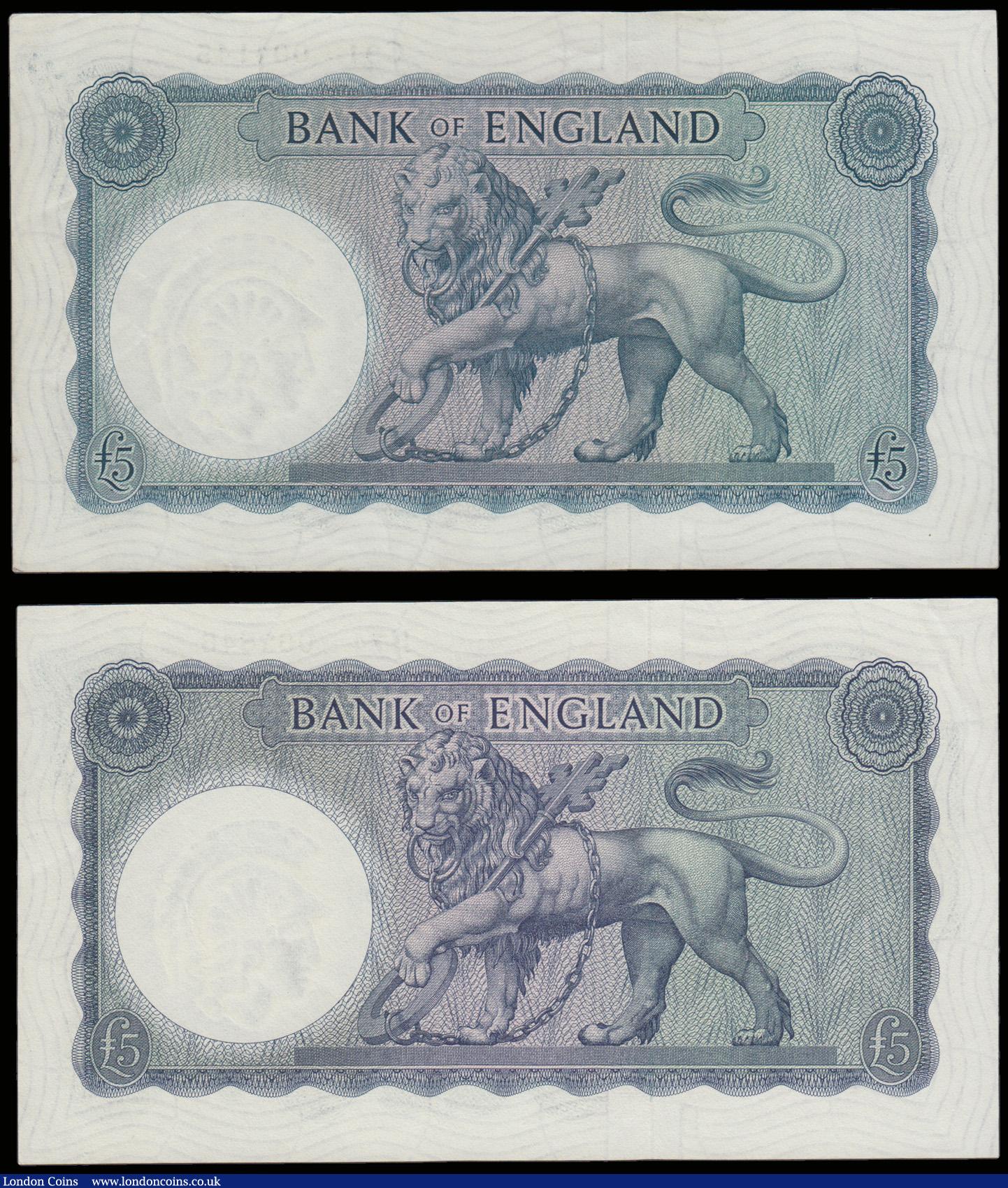 London Coins : A192 : Lot 52 : Five Pounds O'Brien Lion and Key (2) B277 C91 004145 and B280 H74 062846 both Unc or near so