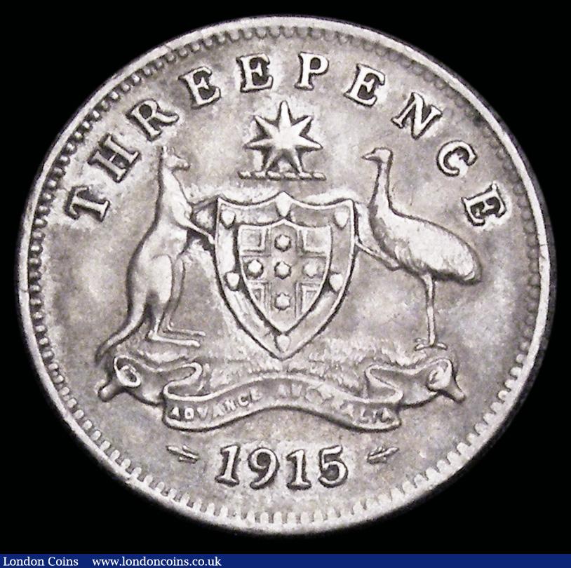 London Coins : A192 : Lot 525 : Australia Threepence 1915 KM#24 VF, the key date in the series