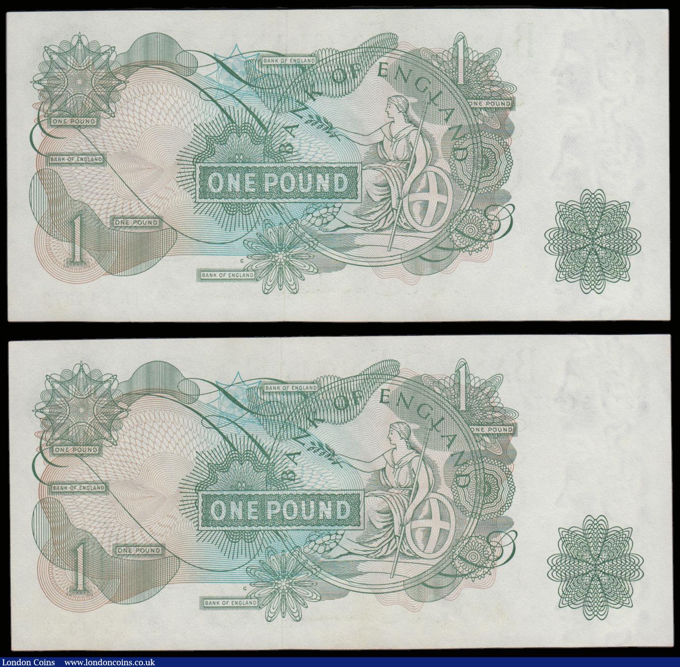 London Coins : A192 : Lot 53 : One Pound Hollom G reverse replacement B293 (2 near consecutives) M21N 544372 and 544374 Unc