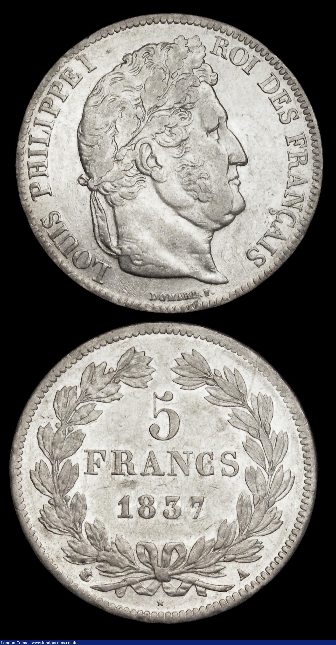 London Coins : A192 : Lot 597 : France 5 Francs (2) 1826A and 1837A both bright GVF-EF