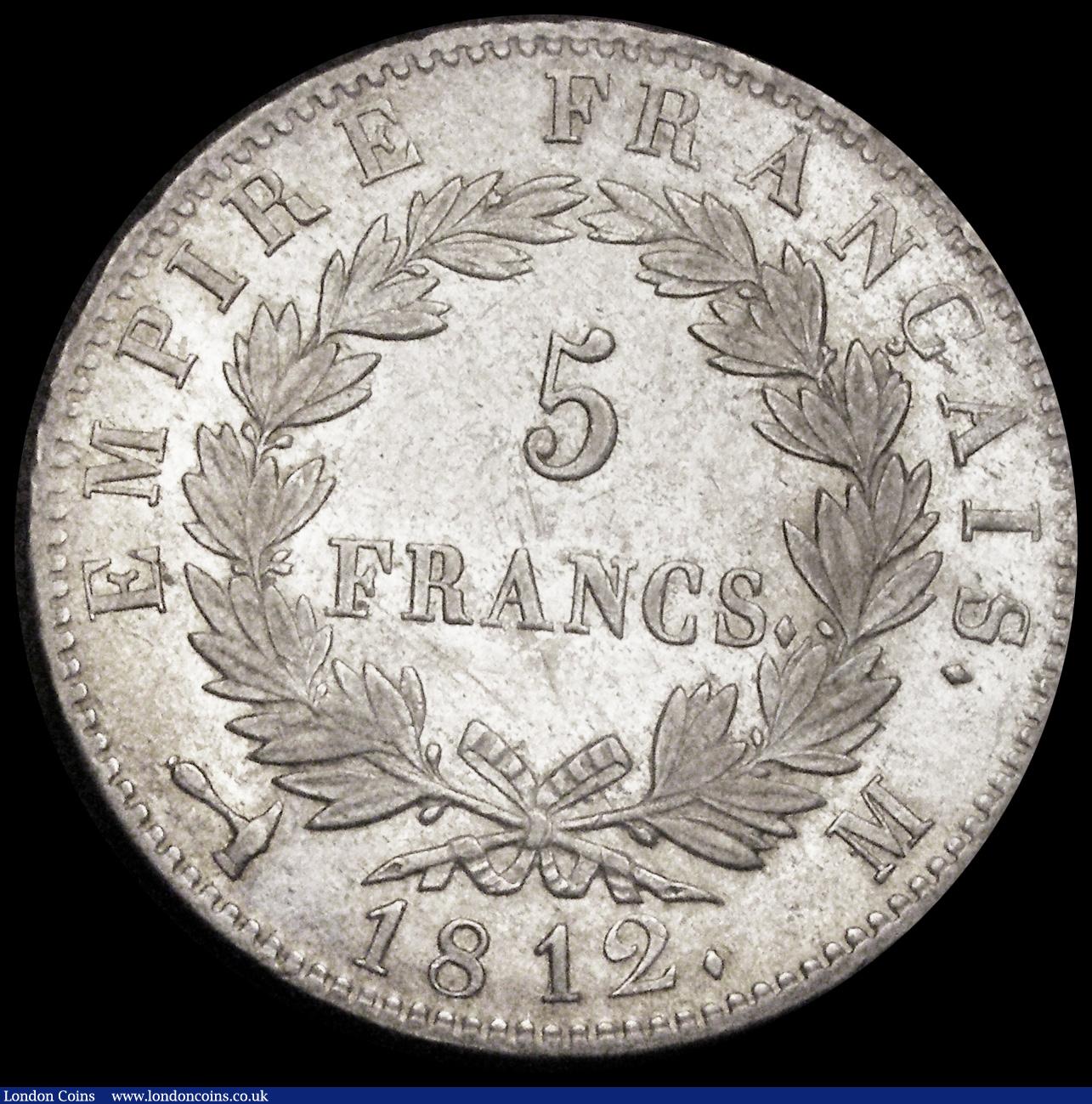 London Coins : A192 : Lot 599 : France 5 Francs 1812 M KM674.1  Napoleon obverse approaching EF