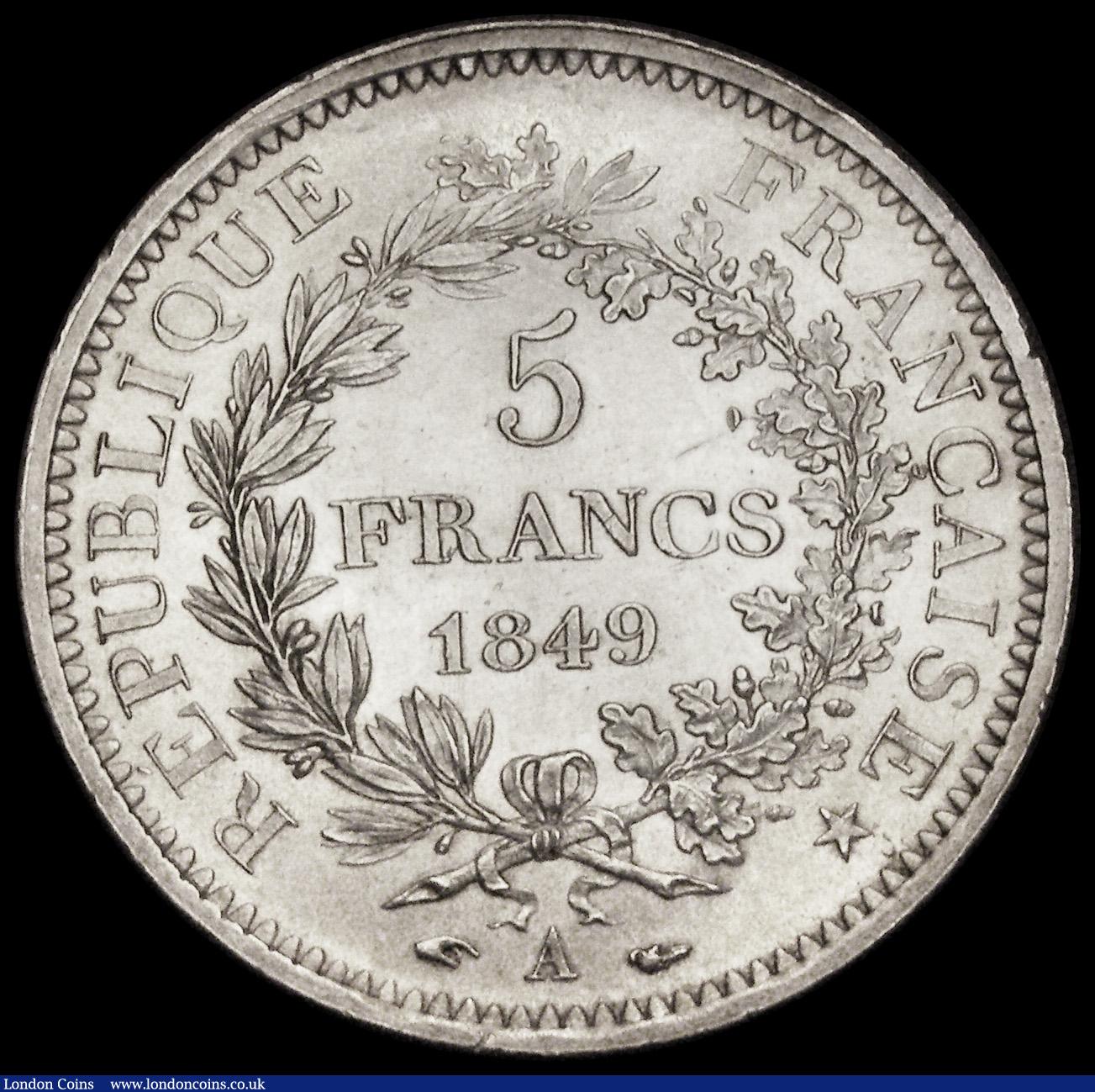 London Coins : A192 : Lot 600 : France 5 Francs 1849A Hercules Group KM756.2 Unc or near so and brilliant