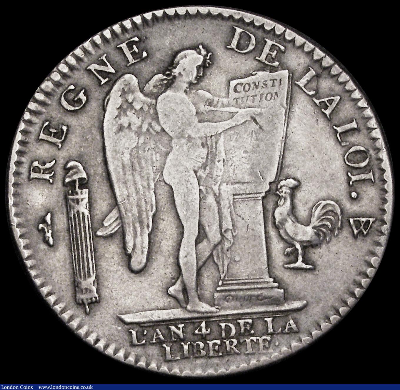 London Coins : A192 : Lot 605 : France Ecu 1792W KM615.14 Fine