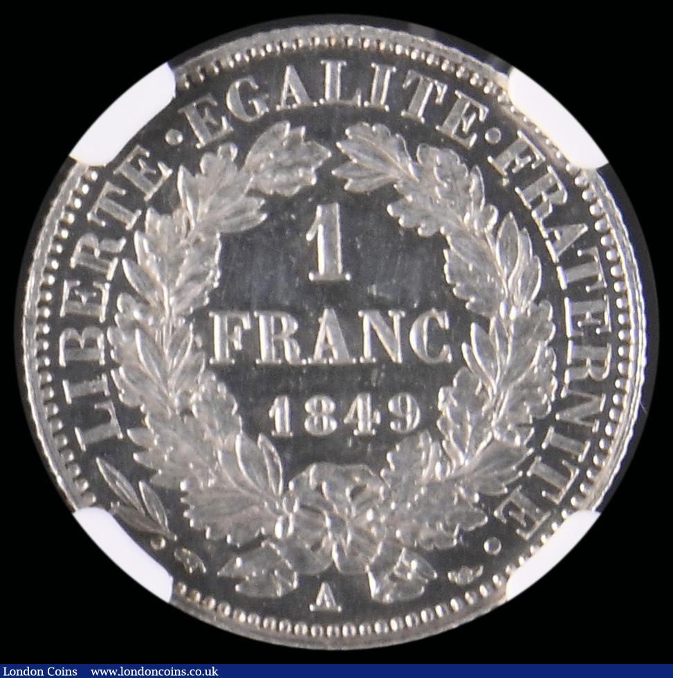 London Coins : A192 : Lot 606 : France Franc 1849A in an NGC holder UNC DETAILS CLEANED never the less looks a choice piece with pro...