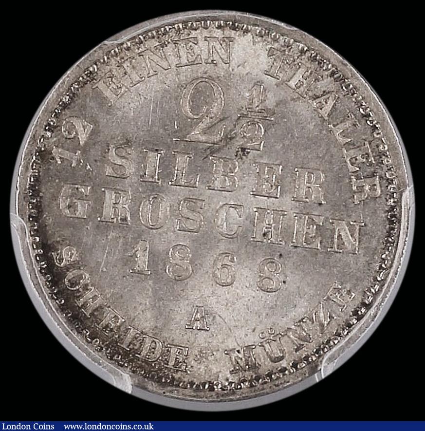 London Coins : A192 : Lot 618 : Germany - Prussia 2-1/2 Silber Groschen 1868 A Choice BU and graded MS65 by PCGS