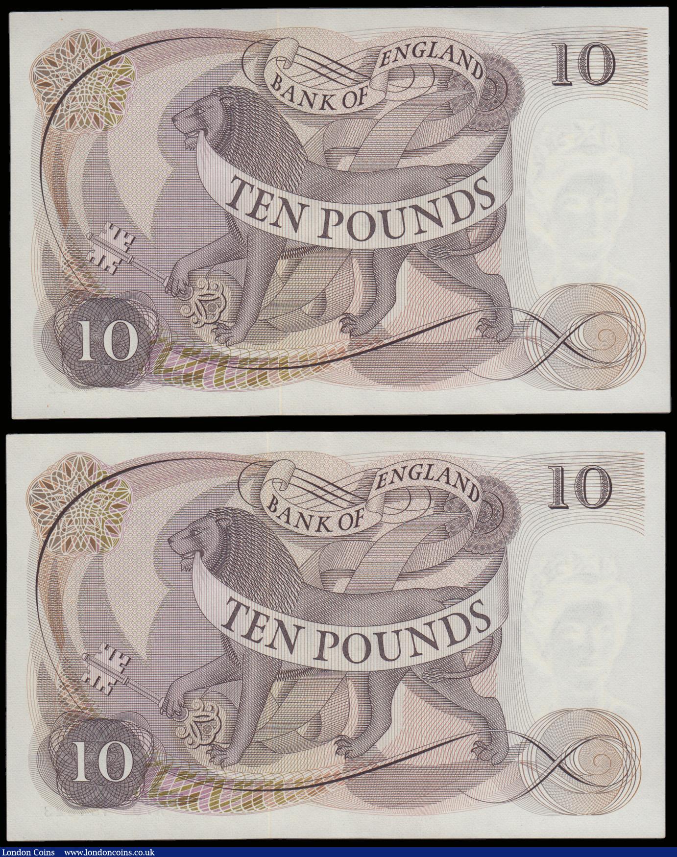 London Coins : A192 : Lot 62 : Ten Pounds Fforde B316 issued 1967 (2 consecutives) A70 484622 and 484623 Unc