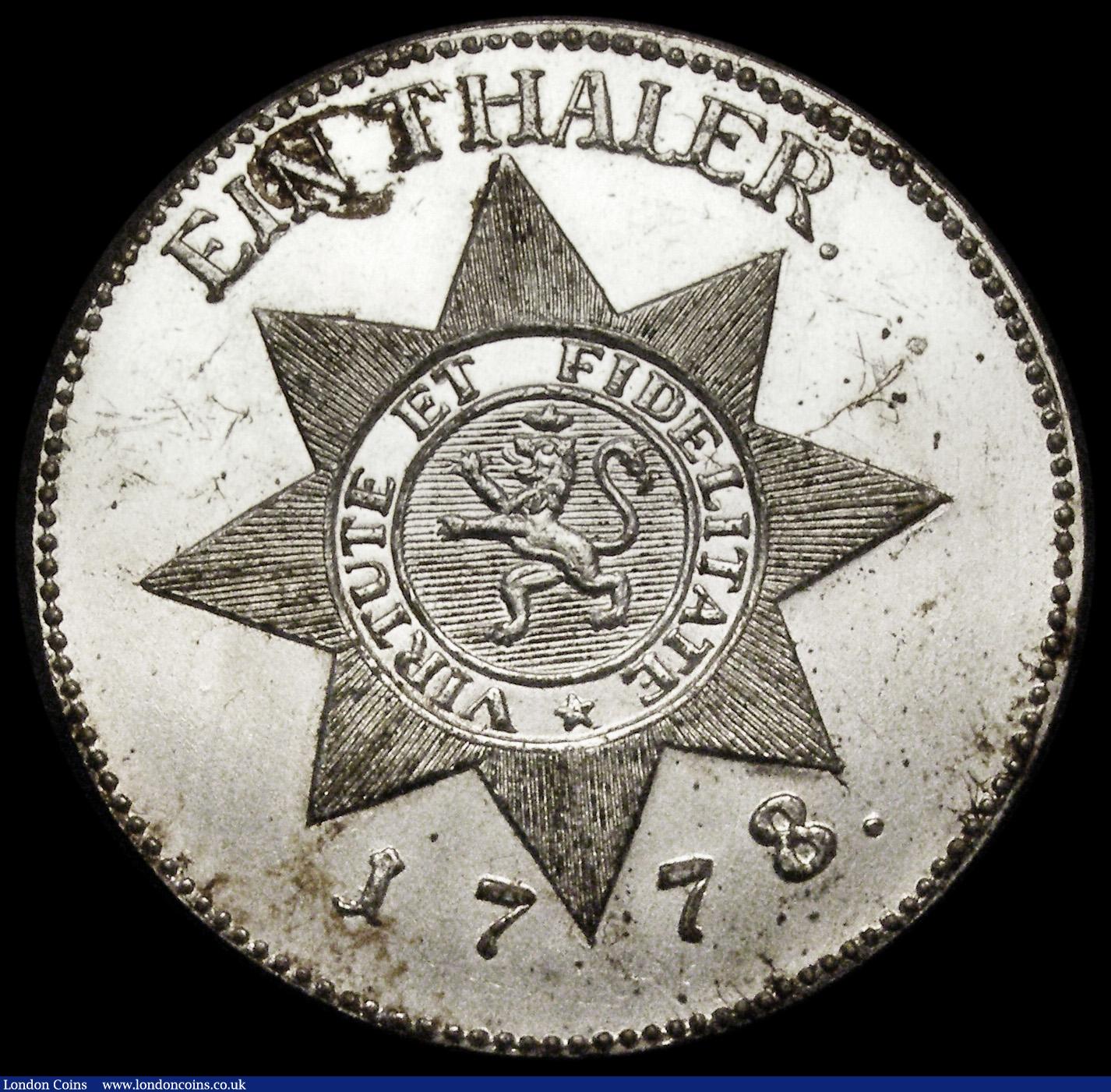 London Coins : A192 : Lot 622 : Germany States - Hesse Cassel Thaler (Sterntaler) 1778 KM516 plain edge, AU Details (silvered) 