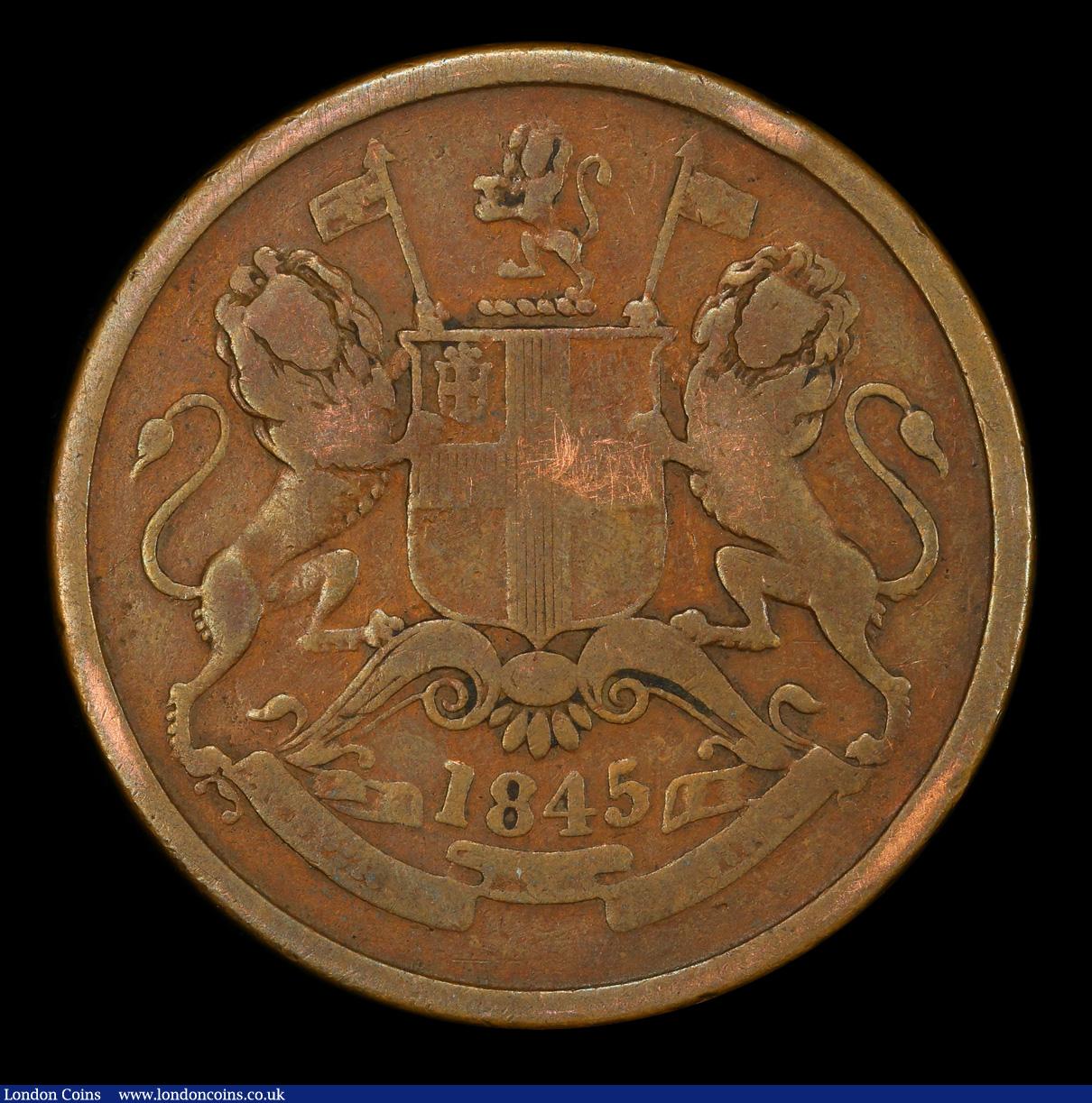 London Coins : A192 : Lot 631 : India - Mint Error, East India Company Half Anna 1845 PCGS Full Brockage Reverse VF25 
