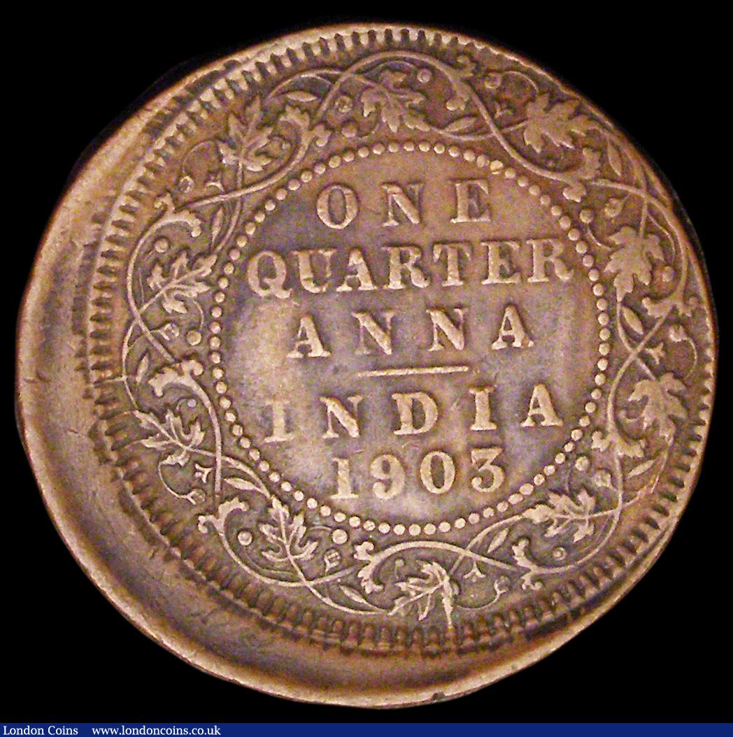 London Coins : A192 : Lot 637 : India Error One Quarter Anna 1903 struck 10% off centre with up to 2mm blank flan protruding right o...