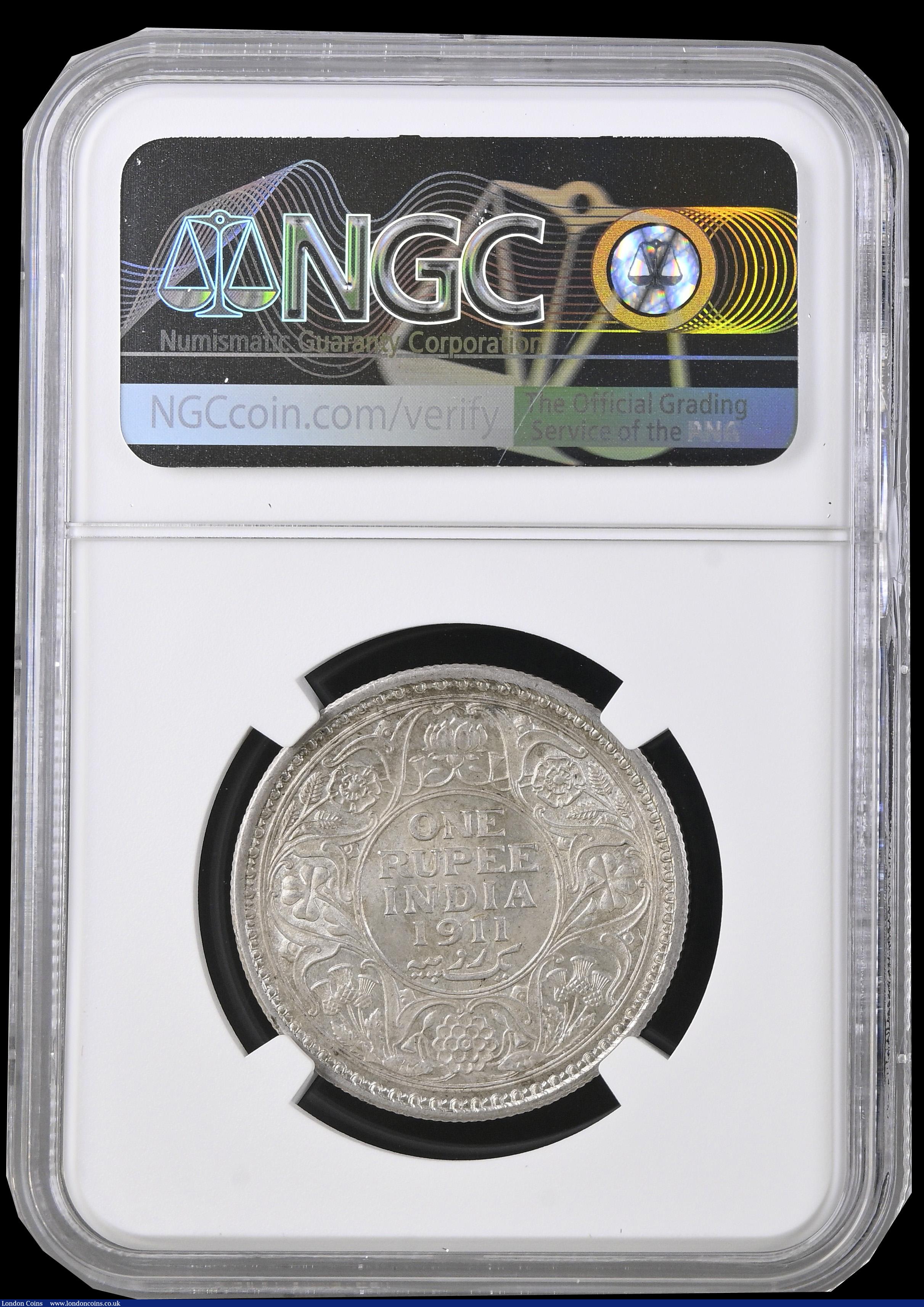 London Coins : A192 : Lot 647 : India Rupee 1911 Calcutta Mint, KM#523 NGC MS63