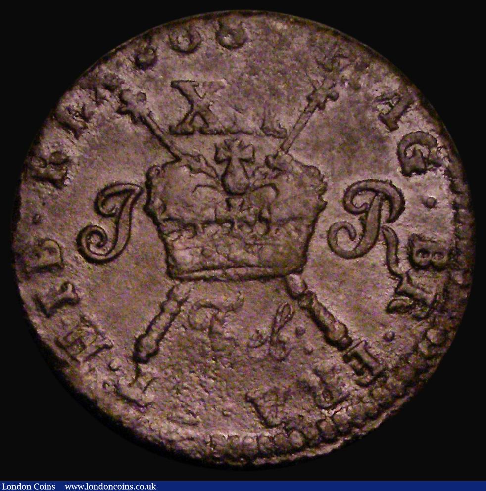 London Coins : A192 : Lot 659 : Ireland Shilling Gunmoney 1689 Feb: S.6581N VF with some pitting. Comes with a Timeline Certificate ...