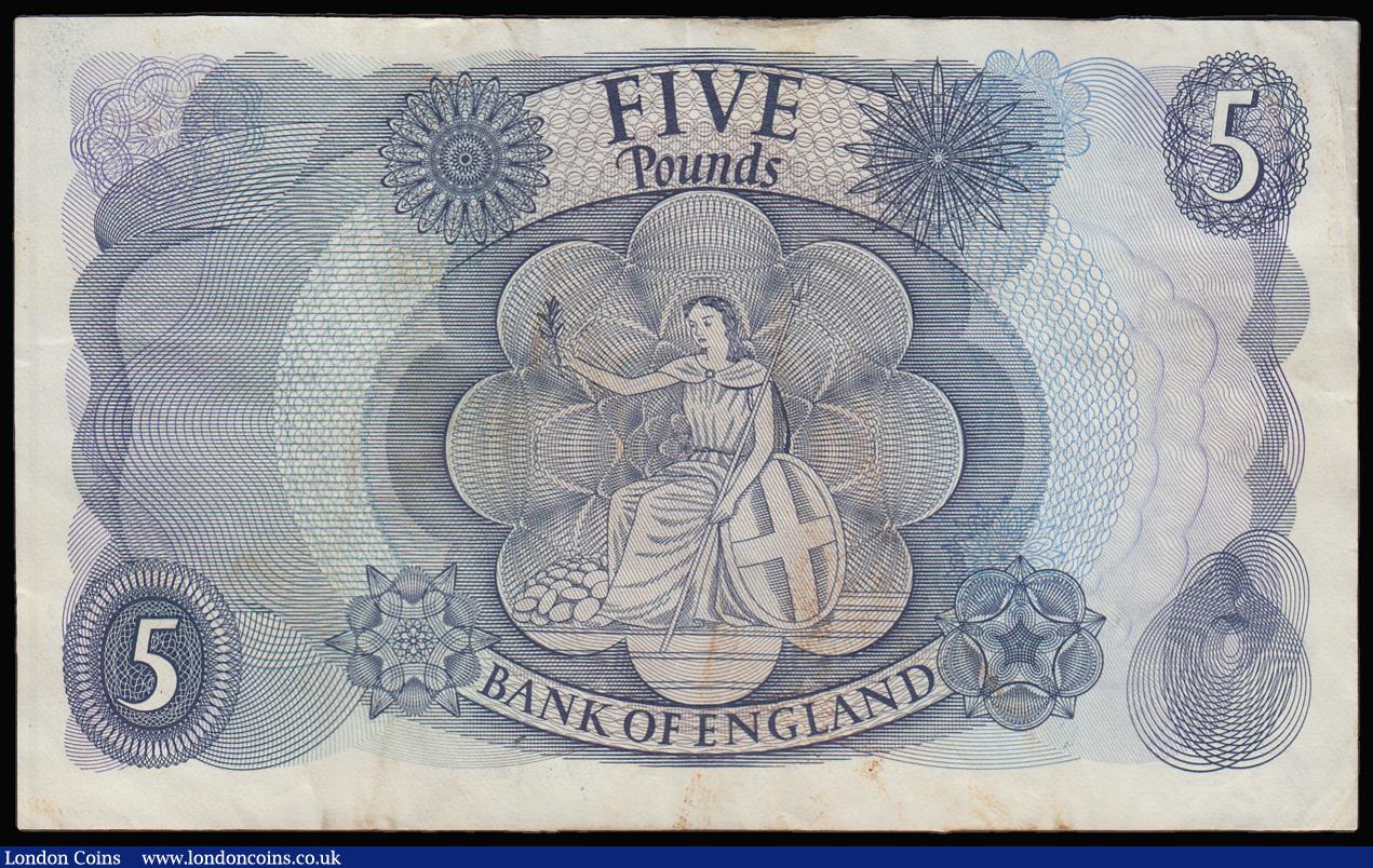 London Coins : A192 : Lot 66 : Five Pounds Page B325 issued 1971 replacement series 14M 885208 VF with some stains