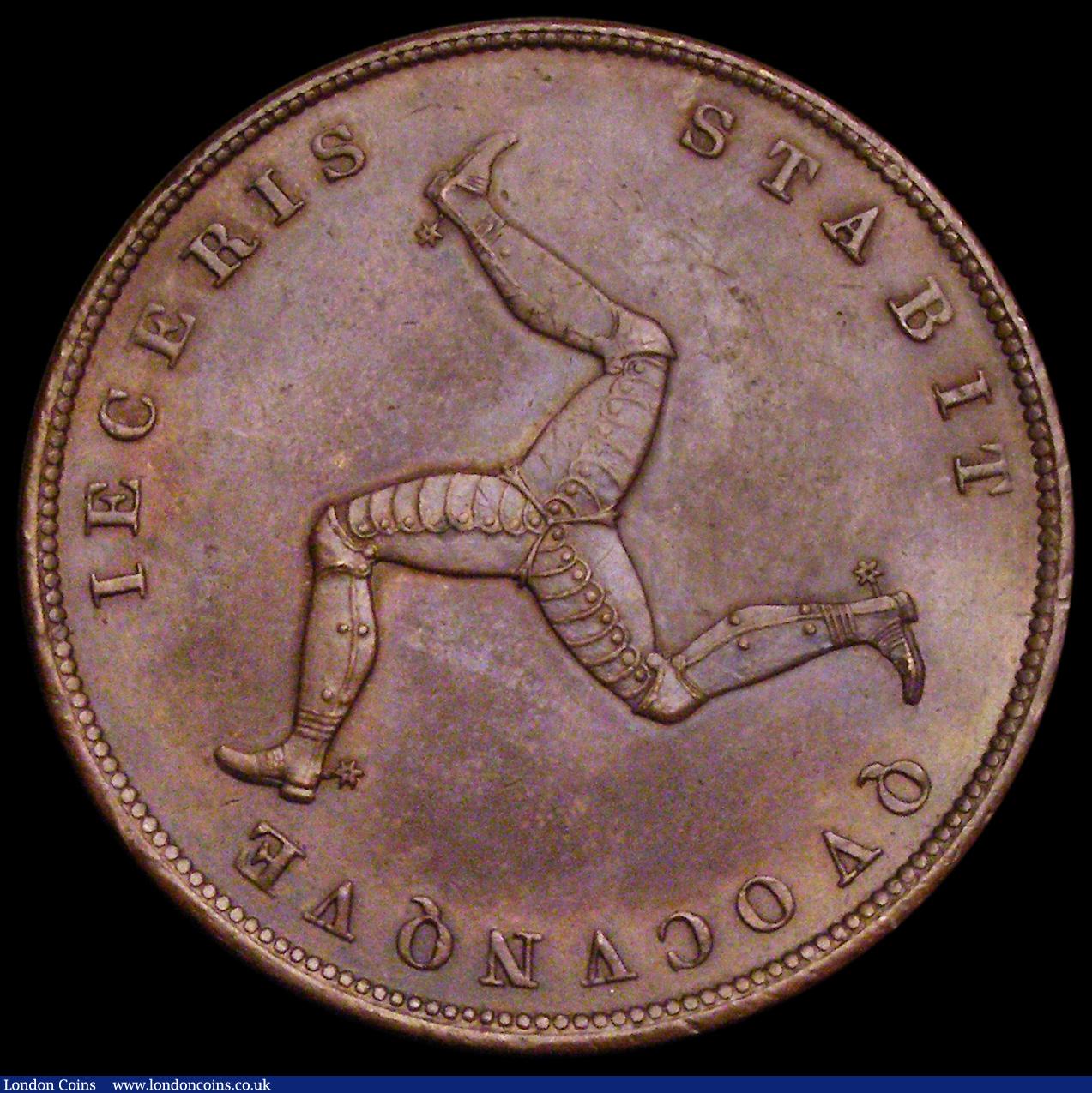 London Coins : A192 : Lot 661 : Isle of Man Penny 1839 S.7417, KM#14 GEF attractively toned with glossy surfaces, the reverse with s...