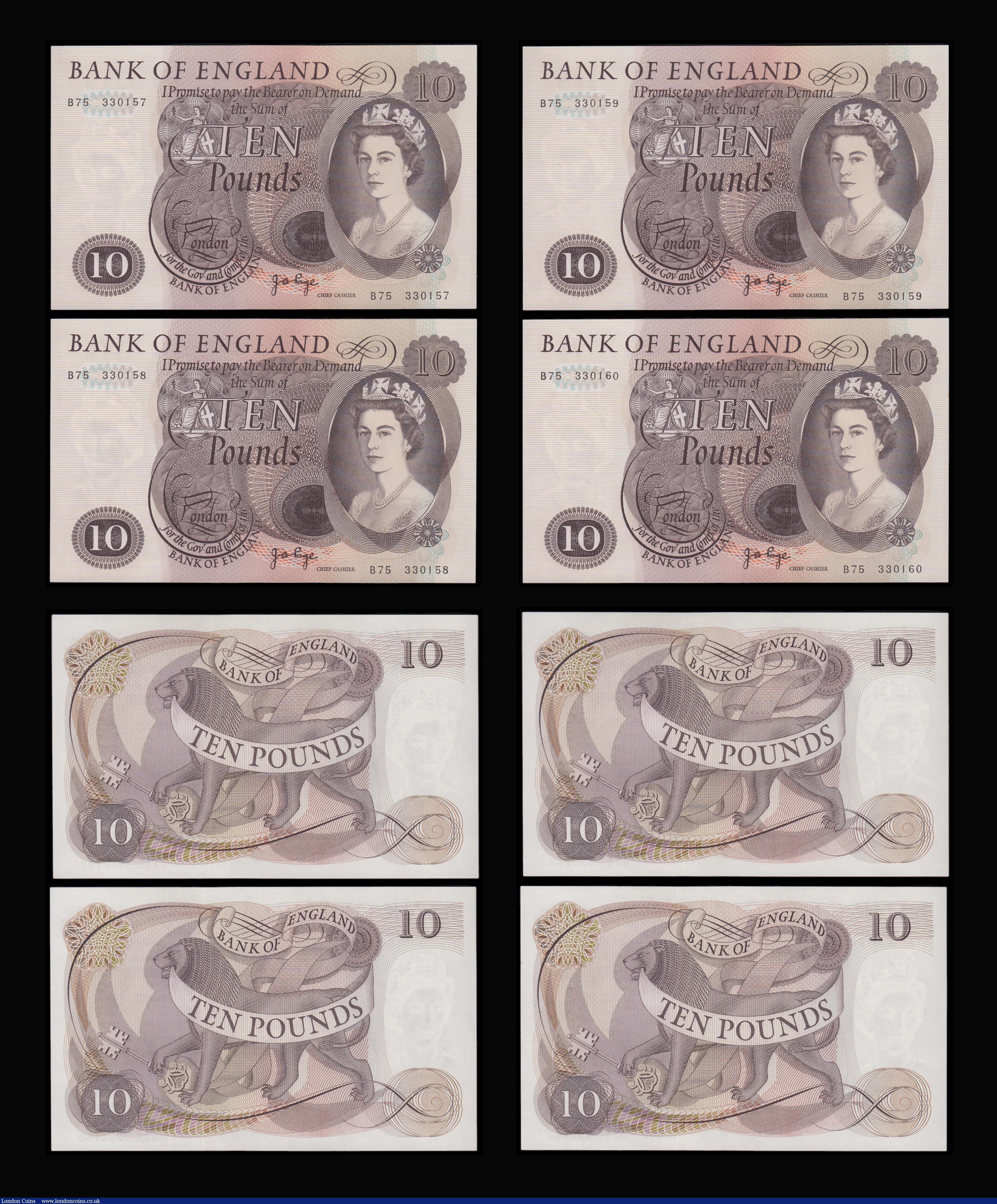 London Coins : A192 : Lot 67 : Ten Pounds Page Lion and Key 1971 B326 (10 consecutives) B75 330151 - 330160 AU-Unc