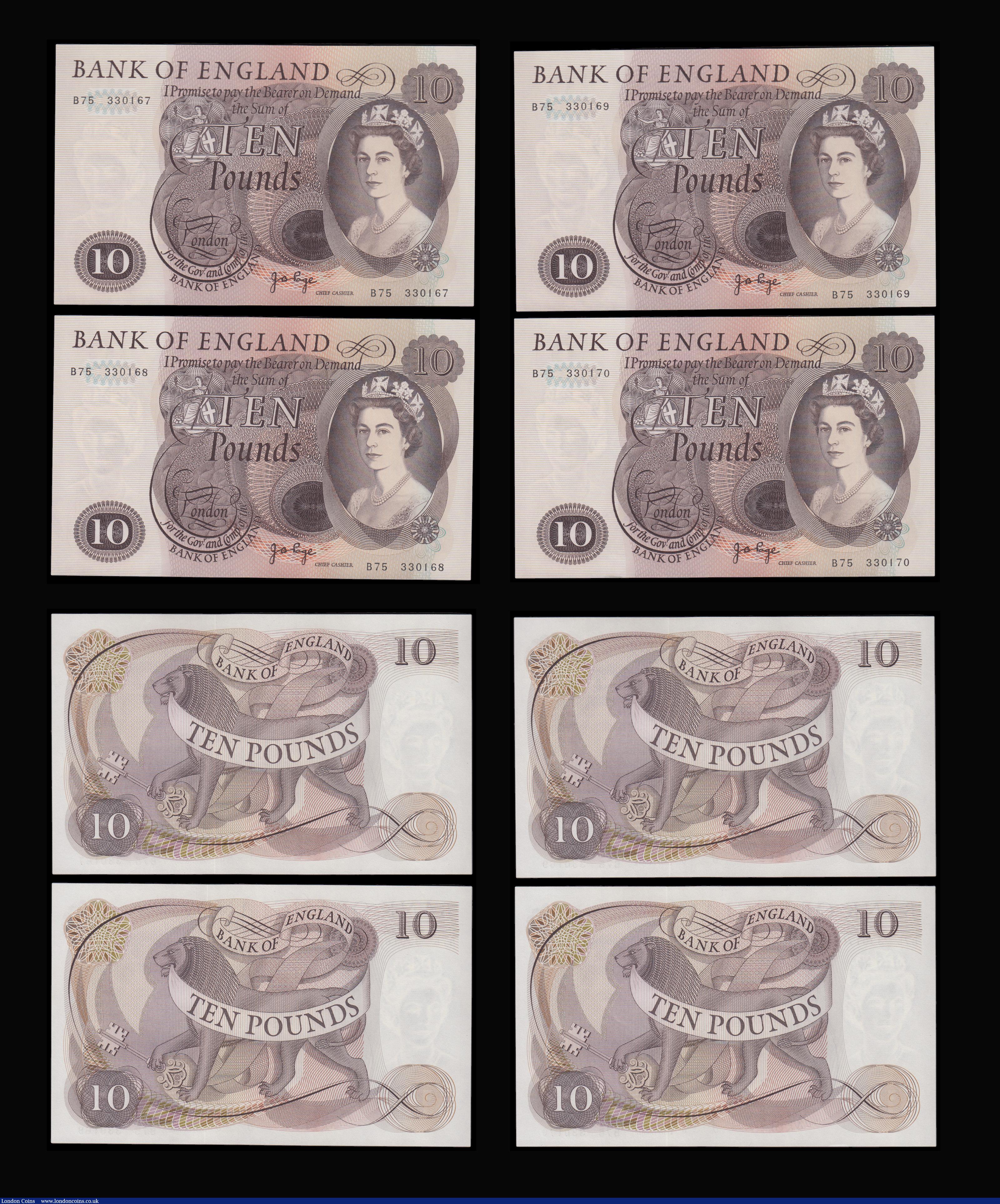 London Coins : A192 : Lot 68 : Ten Pounds Page Lion and Key 1971 B326 (10 consecutives) B75 330161 - 330170 Unc
