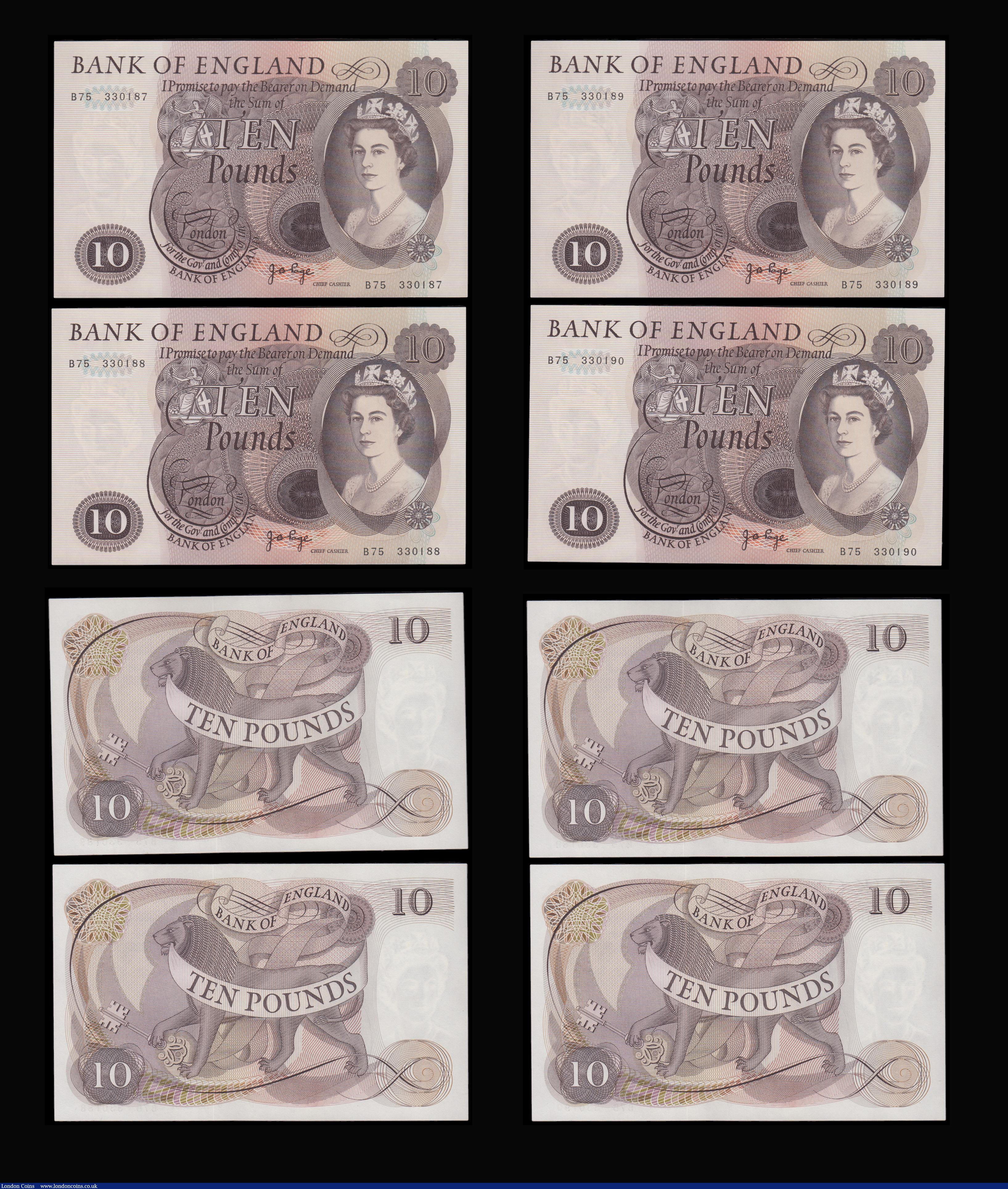 London Coins : A192 : Lot 70 : Ten Pounds Page Lion and Key 1971 B326 (10 consecutives) B75 330181 - 330190 Unc