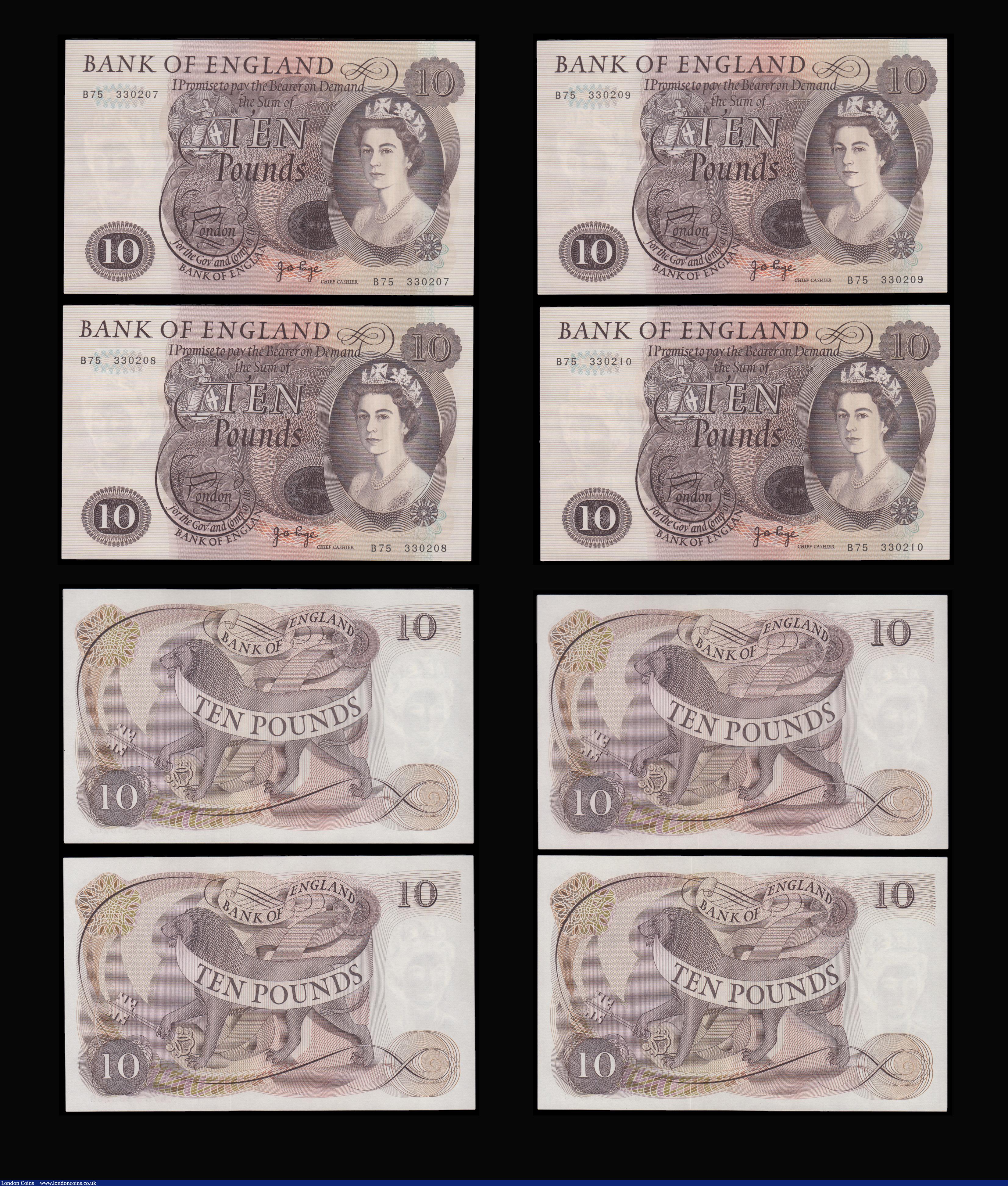 London Coins : A192 : Lot 72 : Ten Pounds Page Lion and Key 1971 B326 (10 consecutives) B75 330201 - 330210 Unc
