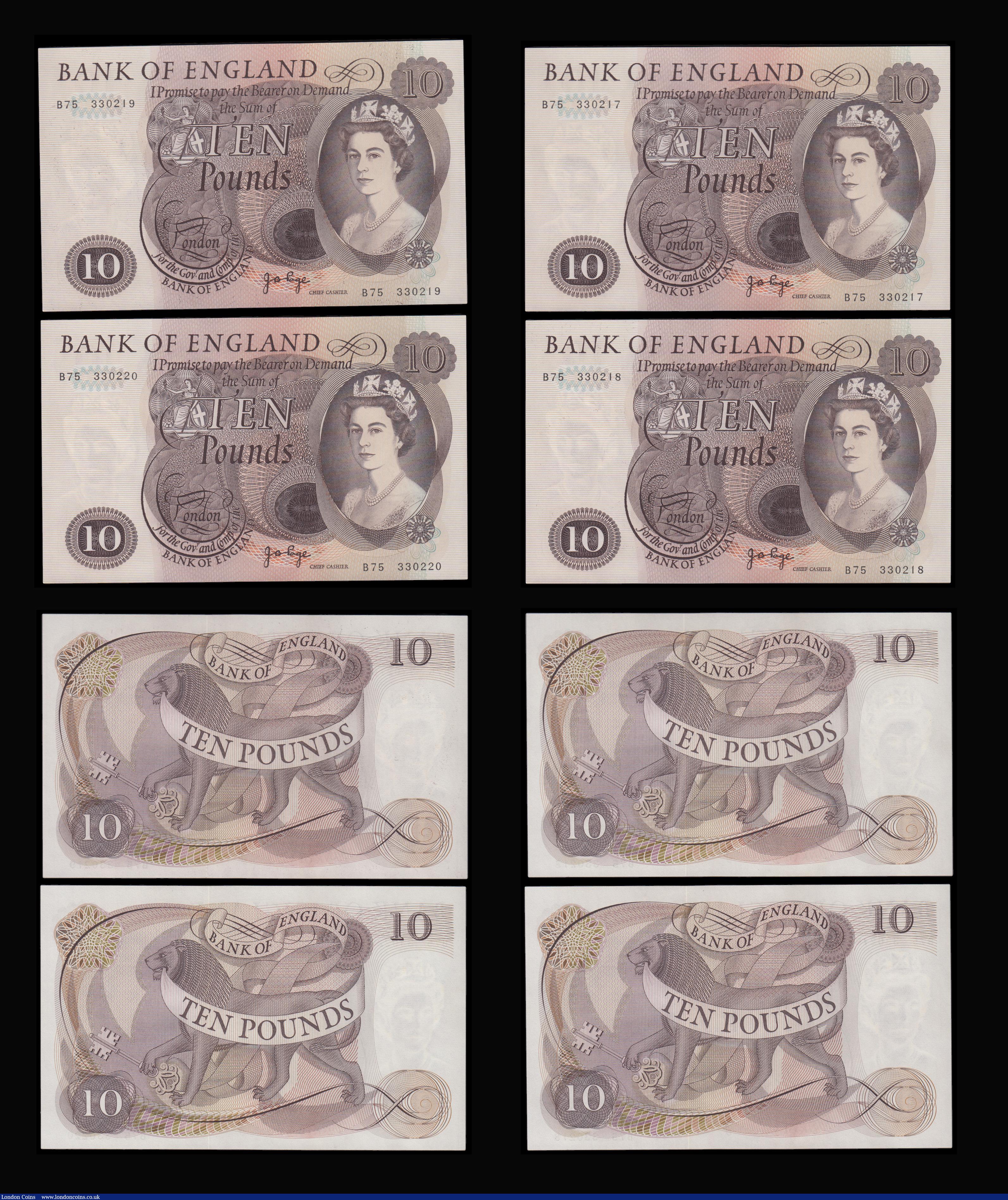 London Coins : A192 : Lot 73 : Ten Pounds Page Lion and Key 1971 B326 (10 consecutives) B75 330211 - 330220 Unc