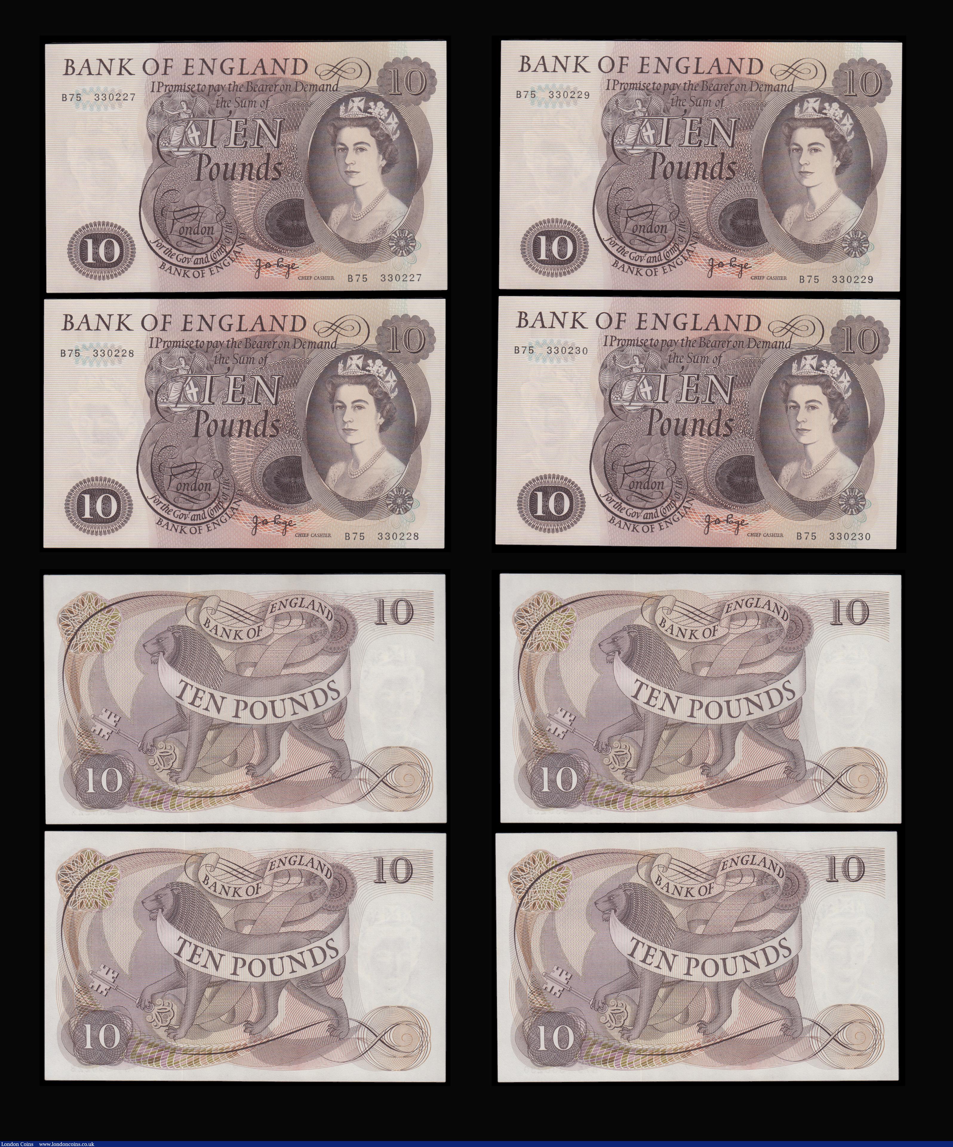 London Coins : A192 : Lot 74 : Ten Pounds Page Lion and Key 1971 B326 (10 consecutives) B75 330221 - 330230 Unc