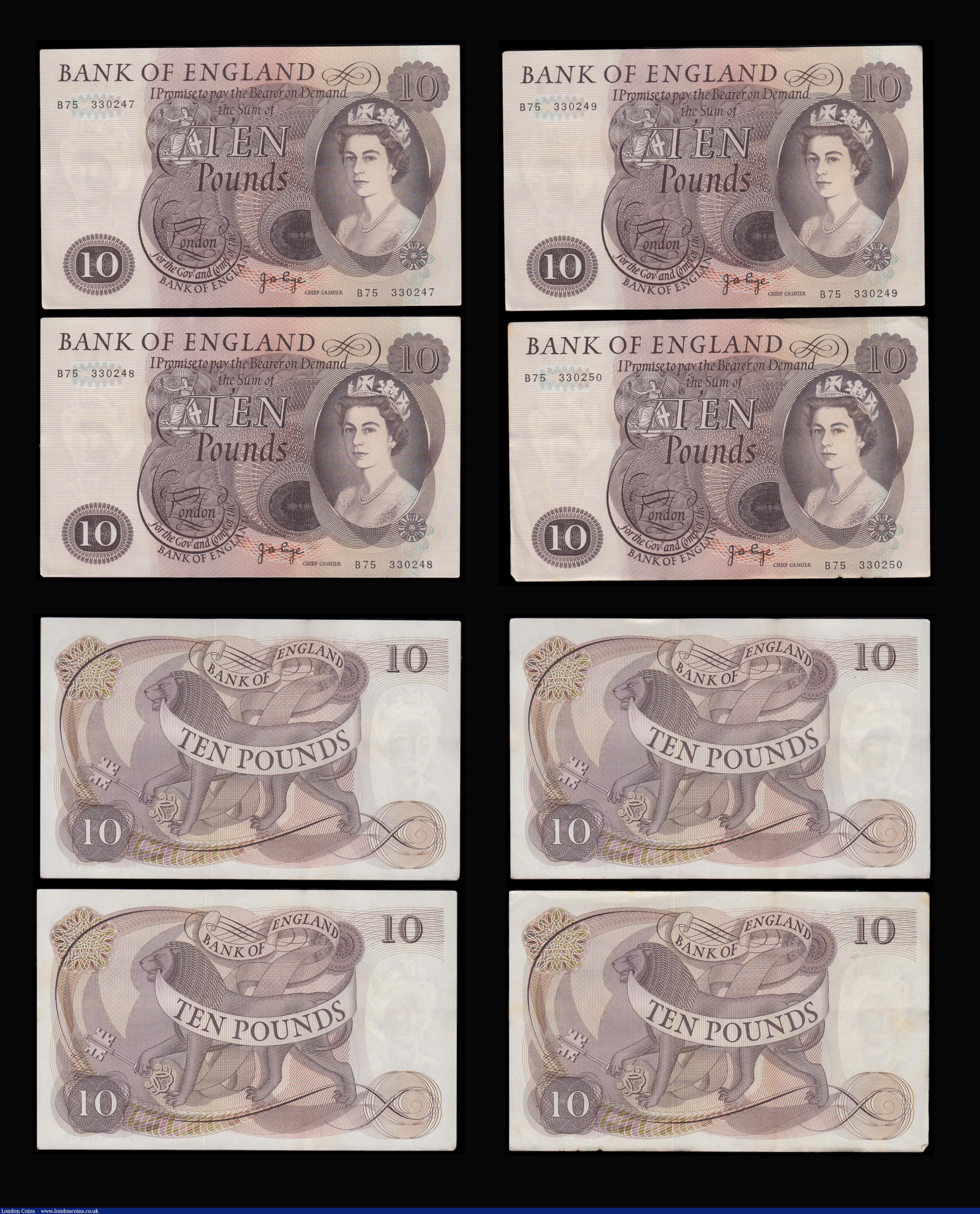 London Coins : A192 : Lot 76 : Ten Pounds Page Lion and Key 1971 B326 (10 consecutives) B75 330241 - 330250 AU-Unc the 330250 with ...