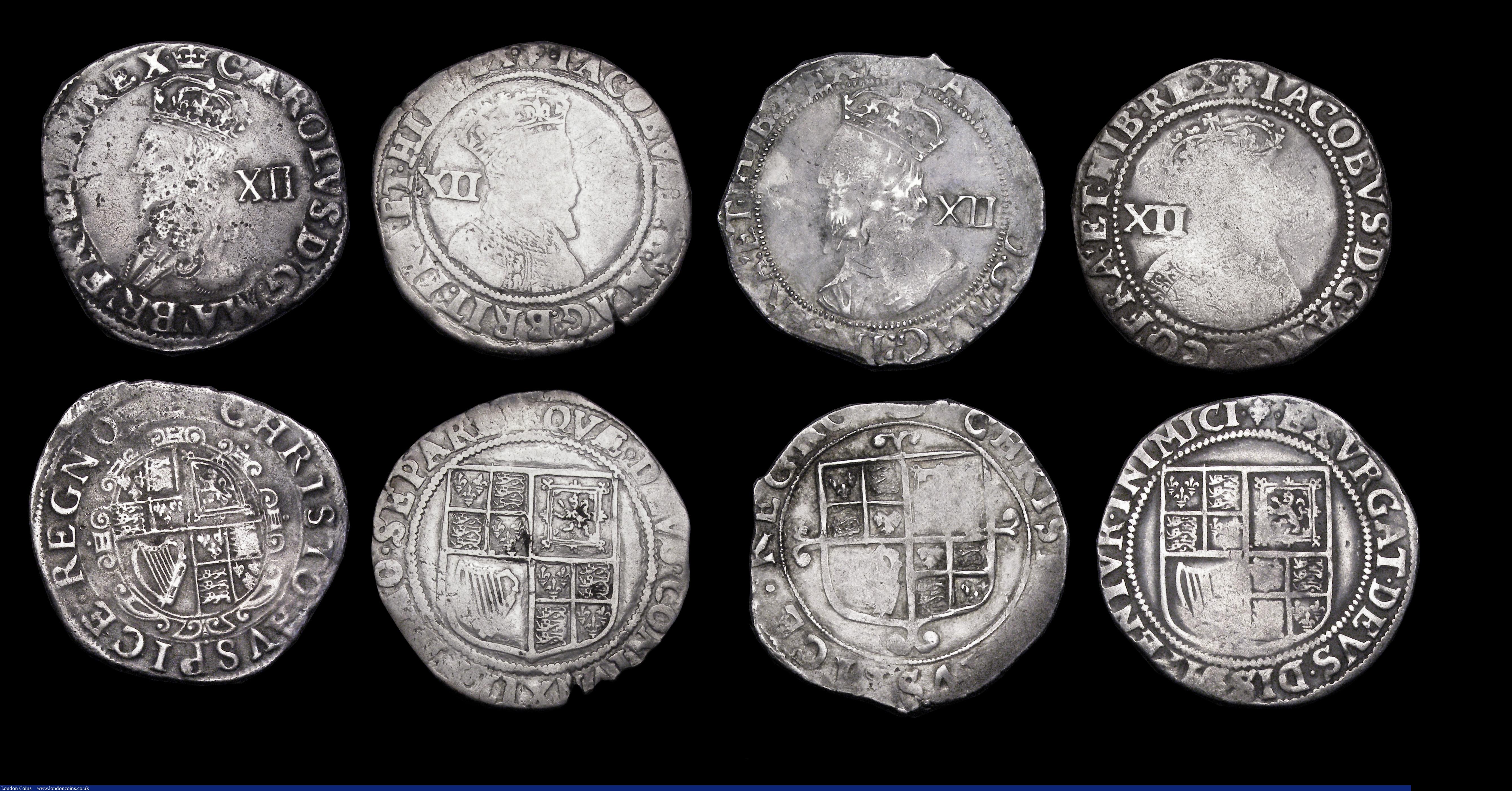 London Coins : A192 : Lot 849 : Hammered Shillings in lower grade James I (2), Charles I (5) Fair-Fine some with bold portraits