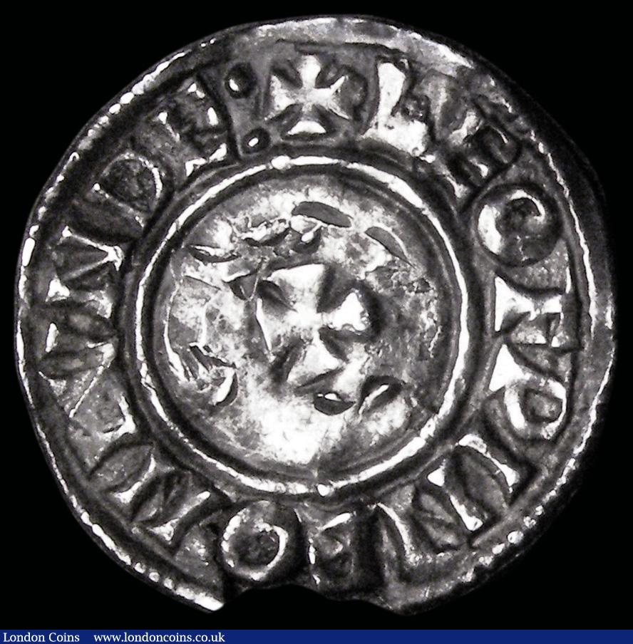 London Coins : A192 : Lot 853 : Penny Aethelred II Last Small Cross type S.1154 London Mint moneyer Leofwine EF with some peck marks...