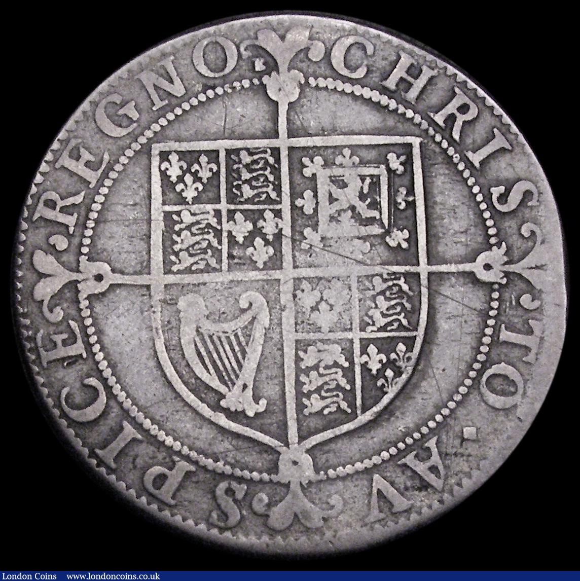 London Coins : A192 : Lot 864 : Shilling Charles I Briot's Coinage First Milled Issue 1631-32 square topped shield reverse mint...