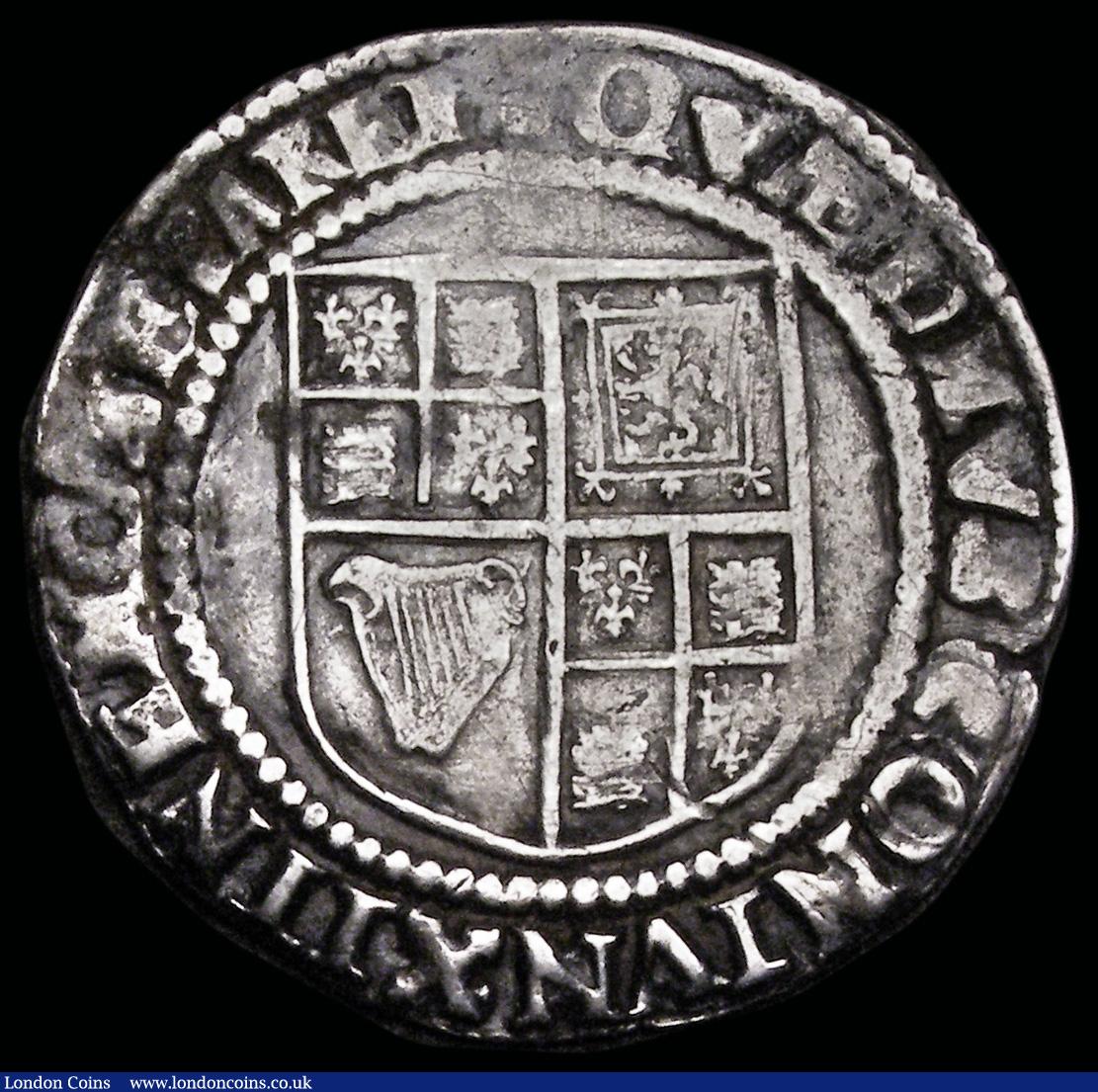 London Coins : A192 : Lot 875 : Shilling James I Second Coinage 1604-19, mintmark Grapes Fine details with some scratches and surfac...