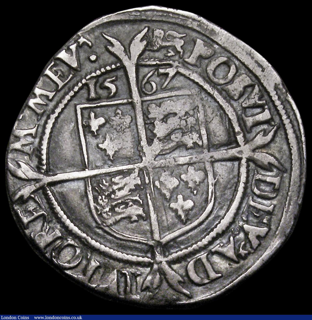 London Coins : A192 : Lot 889 : Sixpence Elizabeth I 1567 S.2562 mintmark Lion, we note all other examples we have handled of this d...