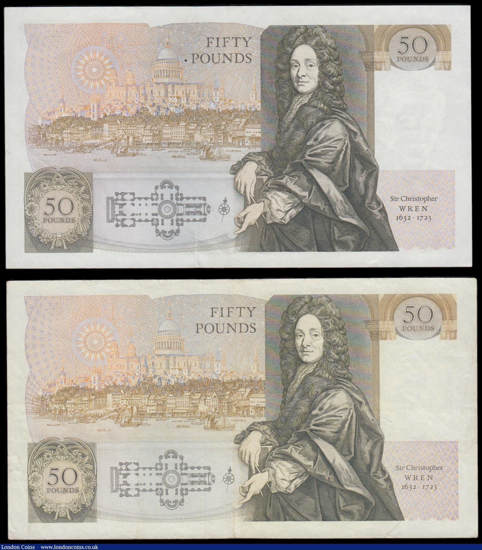 London Coins : A192 : Lot 90 : Fifty Pounds Somerset B352 issued 1981 (2) prefix B01 AU and prefix B90 VF