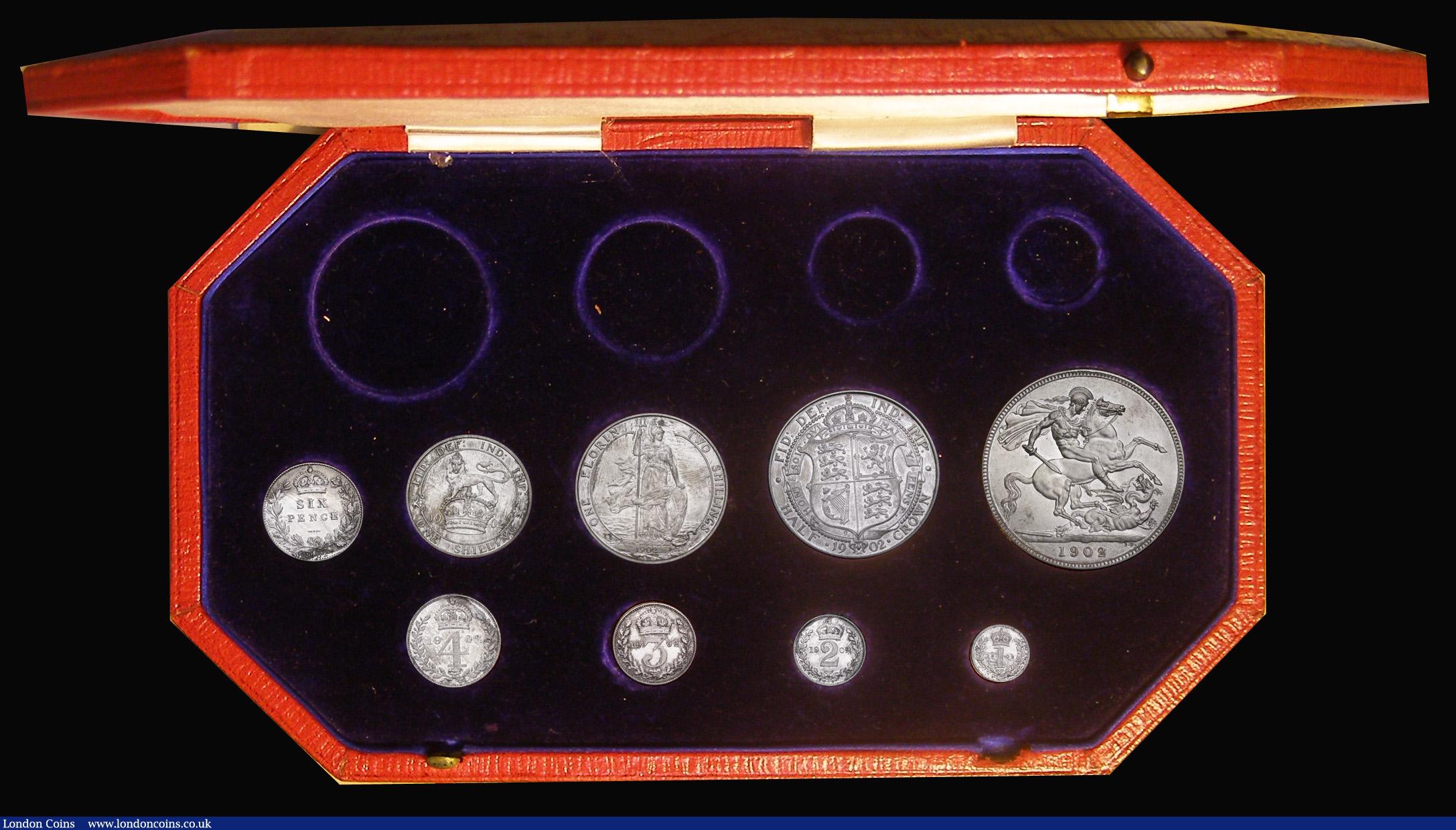 London Coins : A192 : Lot 900 : Proof Set 1902 Matt Finish Silver Set Crown - Maundy Penny (9 coins) nFDC-FDC some coins toning, com...