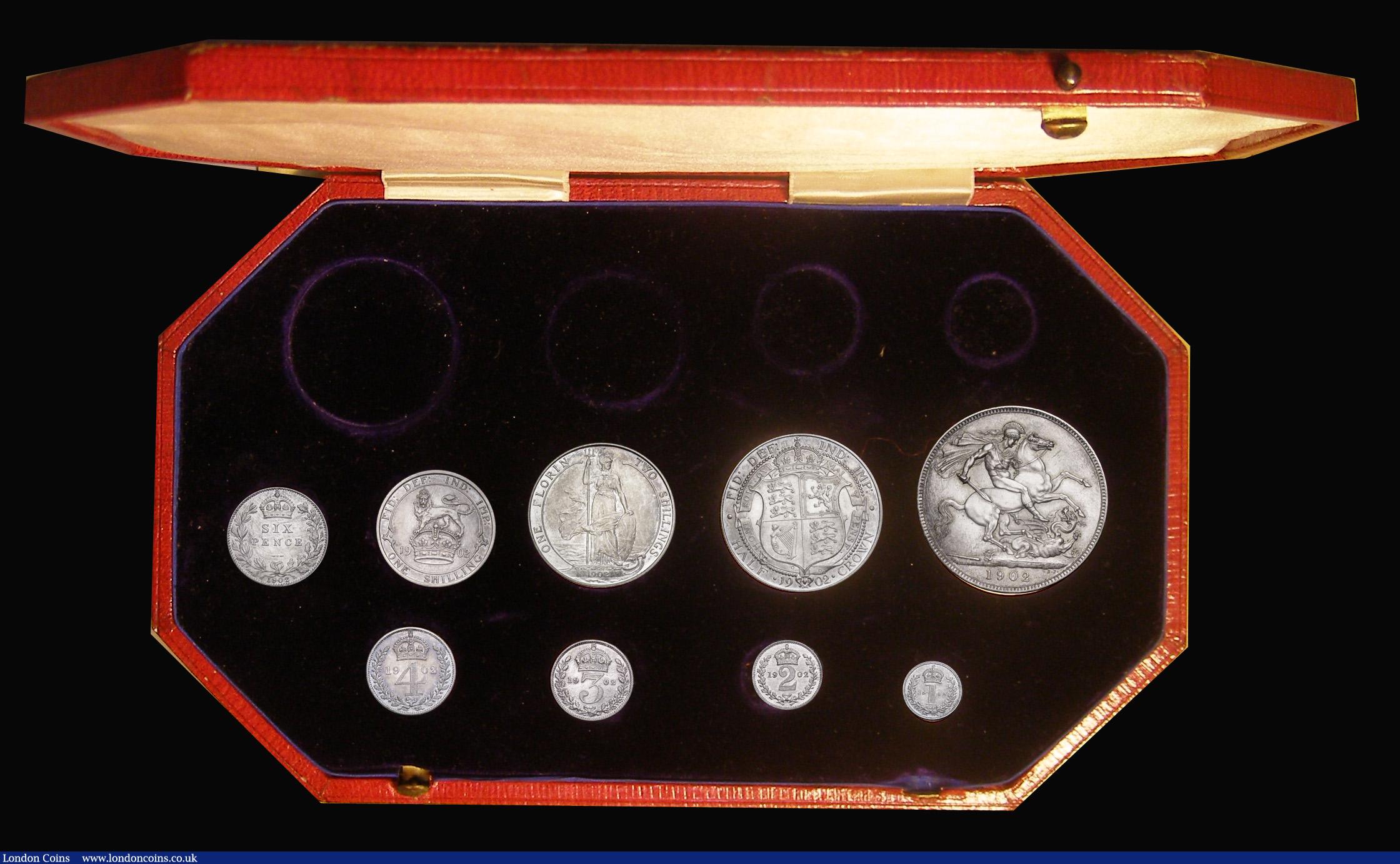 London Coins : A192 : Lot 901 : Proof Set 1902 Matt Finish Silver Set Crown - Maundy Penny (9 coins) nFDC-FDC the odd minor contact ...