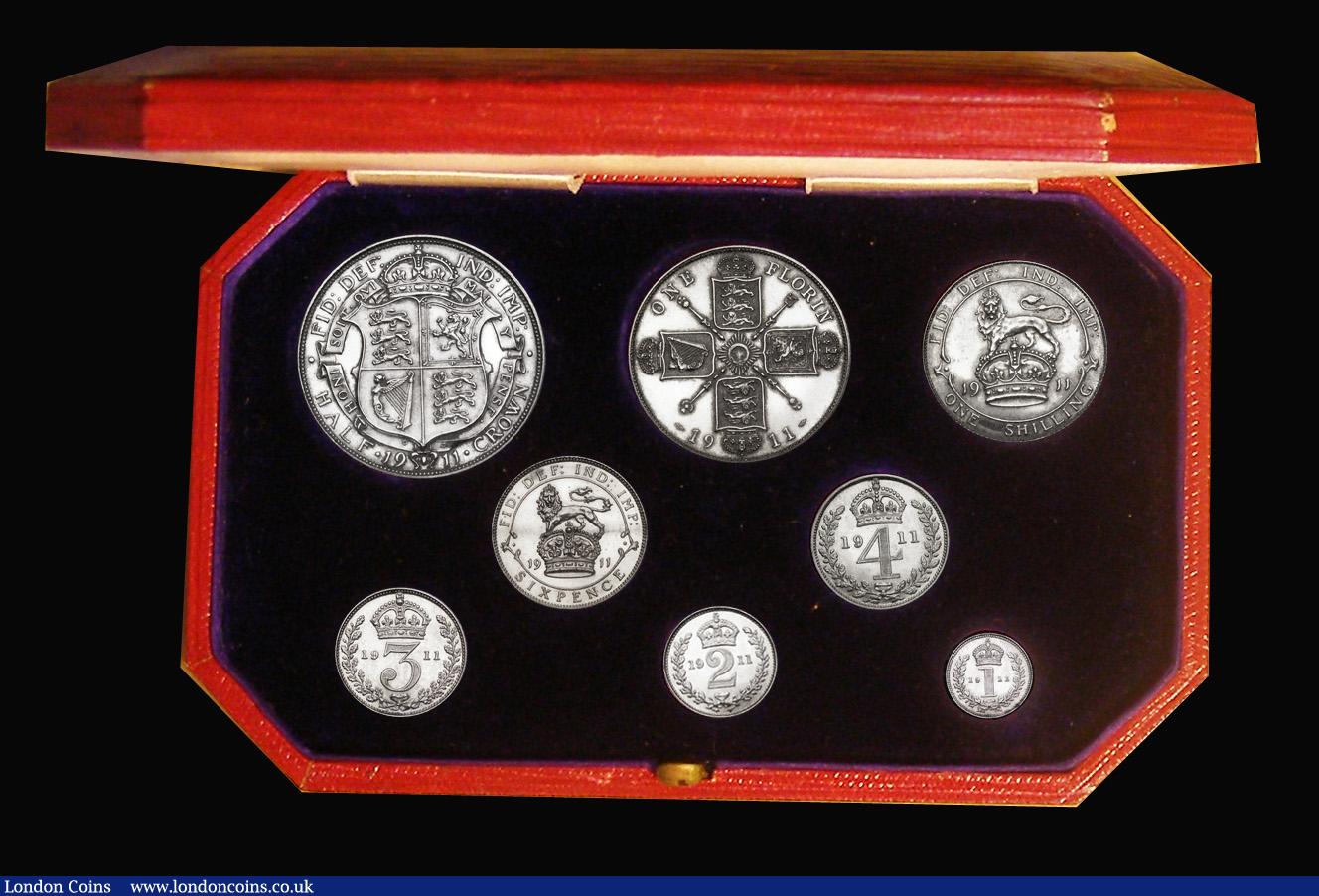 London Coins : A192 : Lot 904 : Proof Set 1911 Silver Set (8 coins Halfcrown - Maundy Penny) nFDC some coins with hairlines the Half...