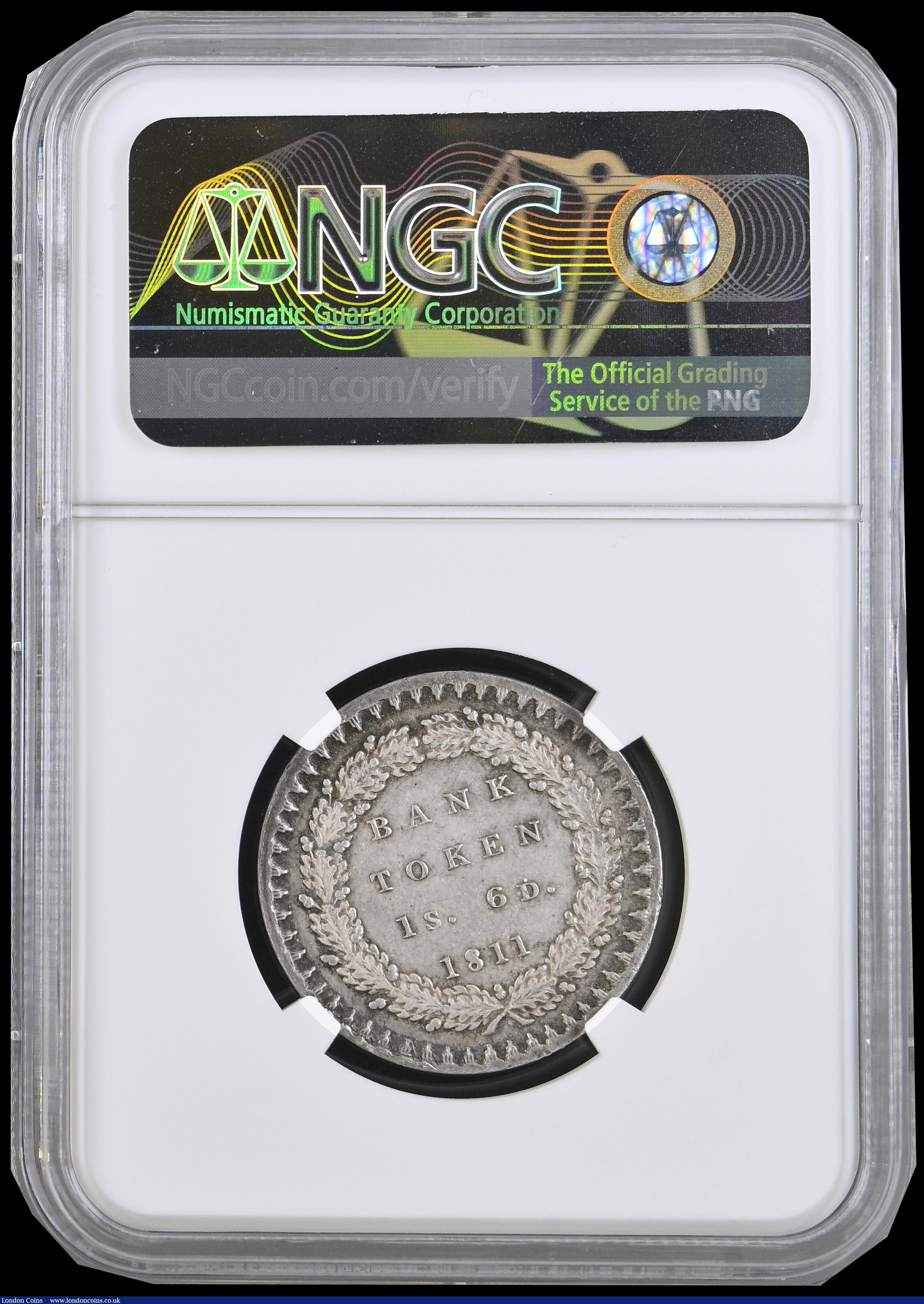 London Coins : A192 : Lot 912 : Bank Token One Shilling and Sixpence 1811 ESC 969 Bust type, Bull 2112 Unc with an even tone and gra...