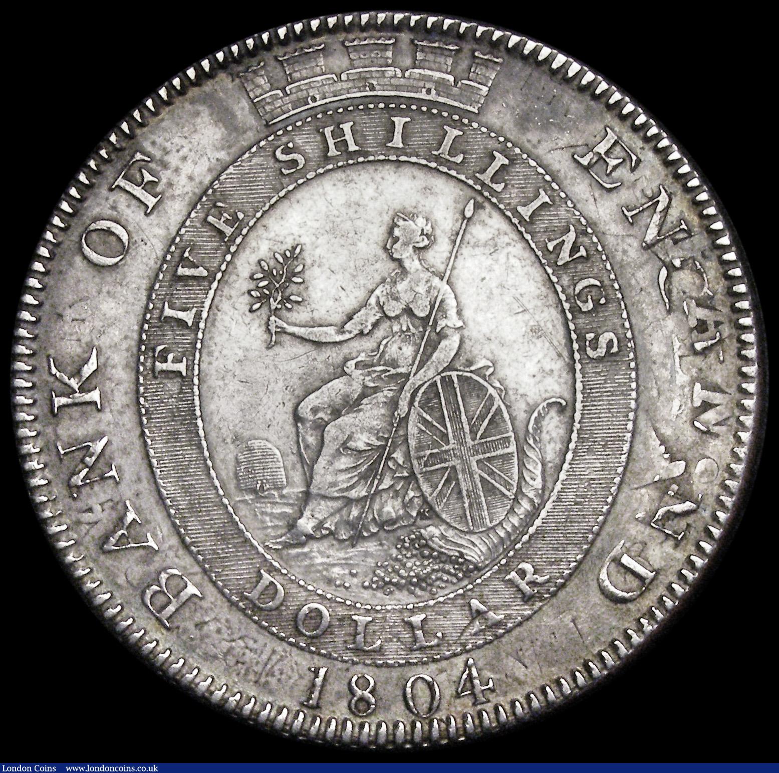 London Coins : A192 : Lot 971 : Dollar Bank of England 1804 No Stop after REX, K in relief under shield Bull 1951 ESC 164, VF with s...