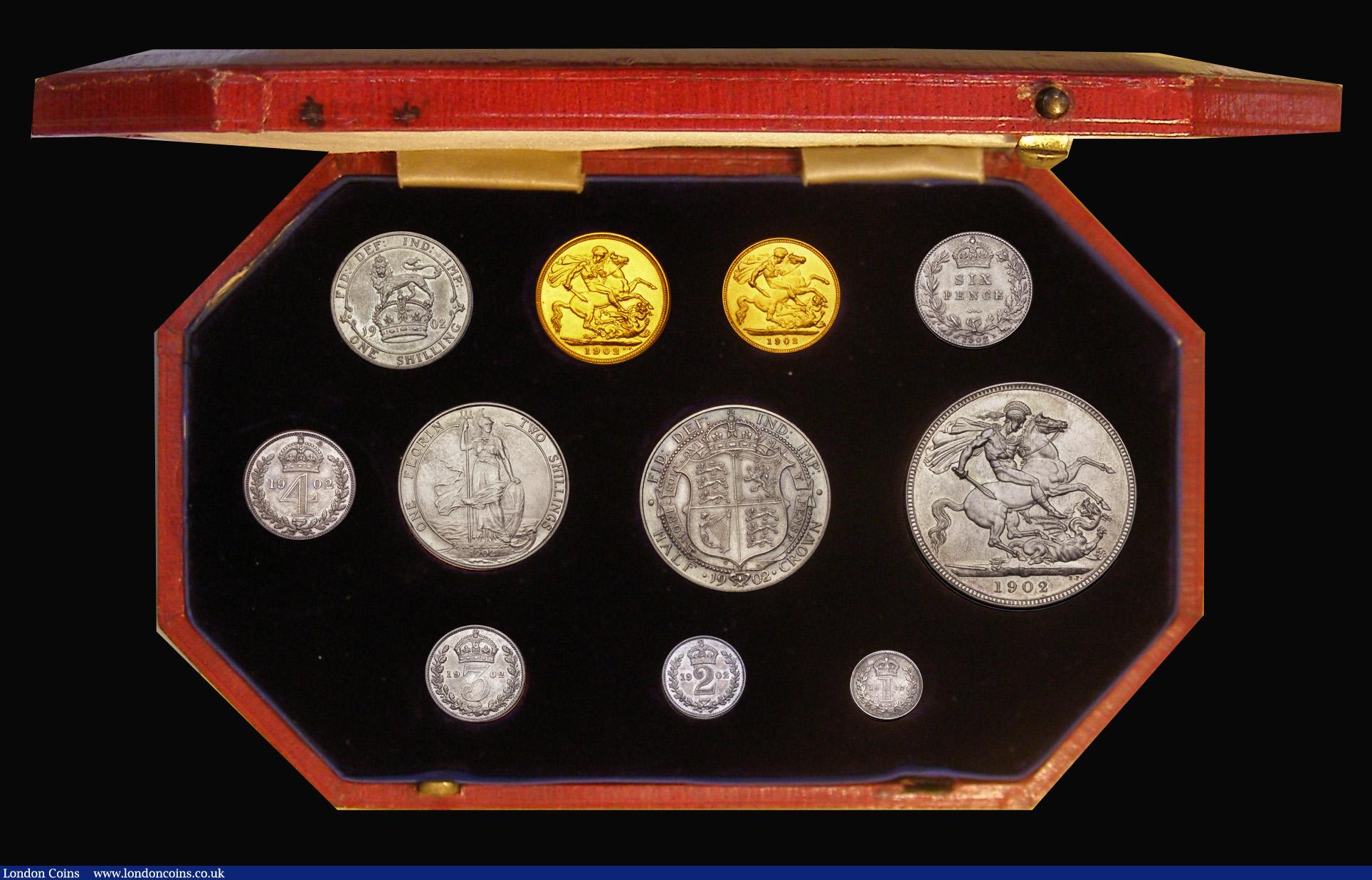 London Coins : A193 : Lot 1045 : Proof Set 1902 the short Matt Proof set  (11 coins) Sovereign to Maundy Penny Matt Proofs, aFDC to F...