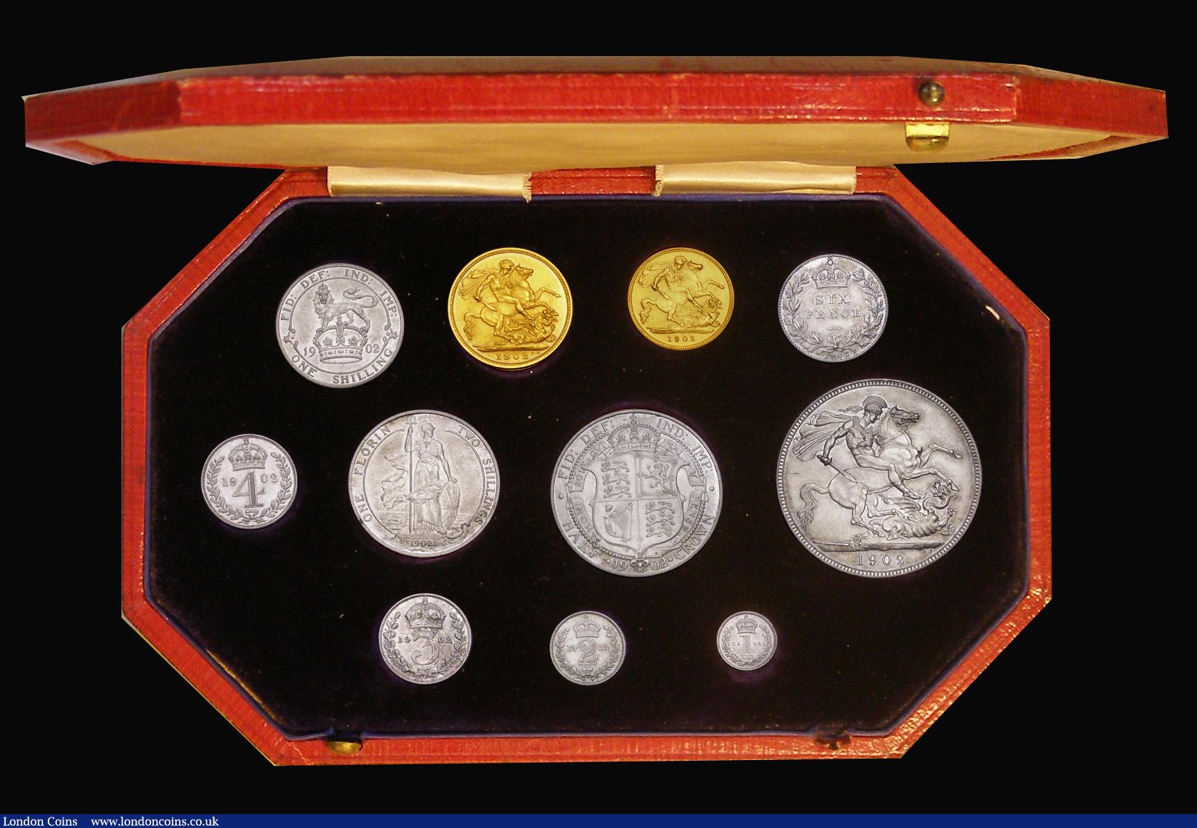 London Coins : A193 : Lot 1046 : Proof Set 1902 the short Matt Proof set  (11 coins) Sovereign to Maundy Penny Matt Proofs, aFDC to F...
