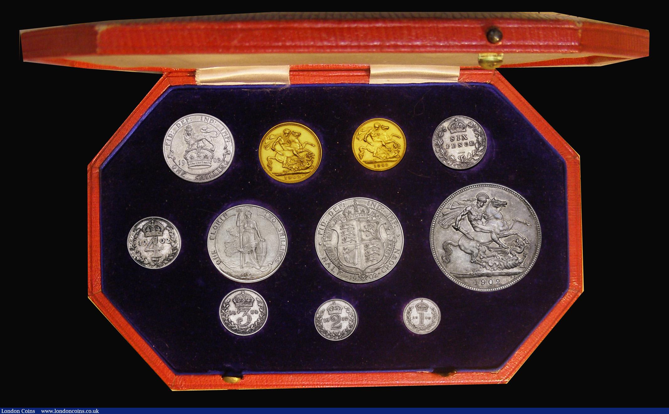London Coins : A193 : Lot 1047 : Proof Set 1902 the short Matt Proof set  (11 coins) Sovereign to Maundy Penny Matt Proofs, nFDC to F...