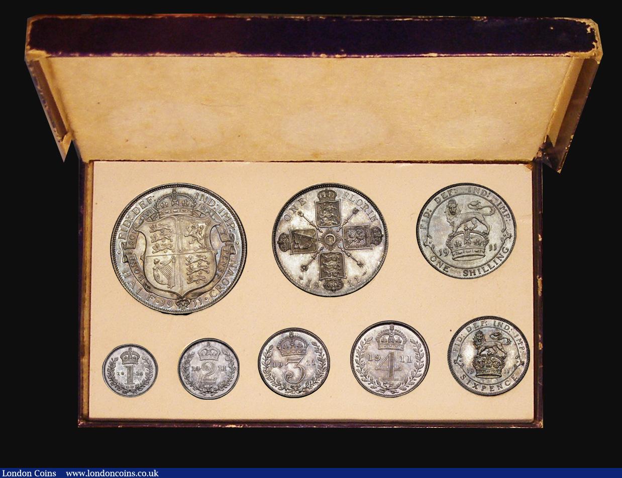 London Coins : A193 : Lot 1048 : Proof Set 1911 (8 coins) Halfcrown to Maundy Set FDC with a pleasing matching tone a choice set come...
