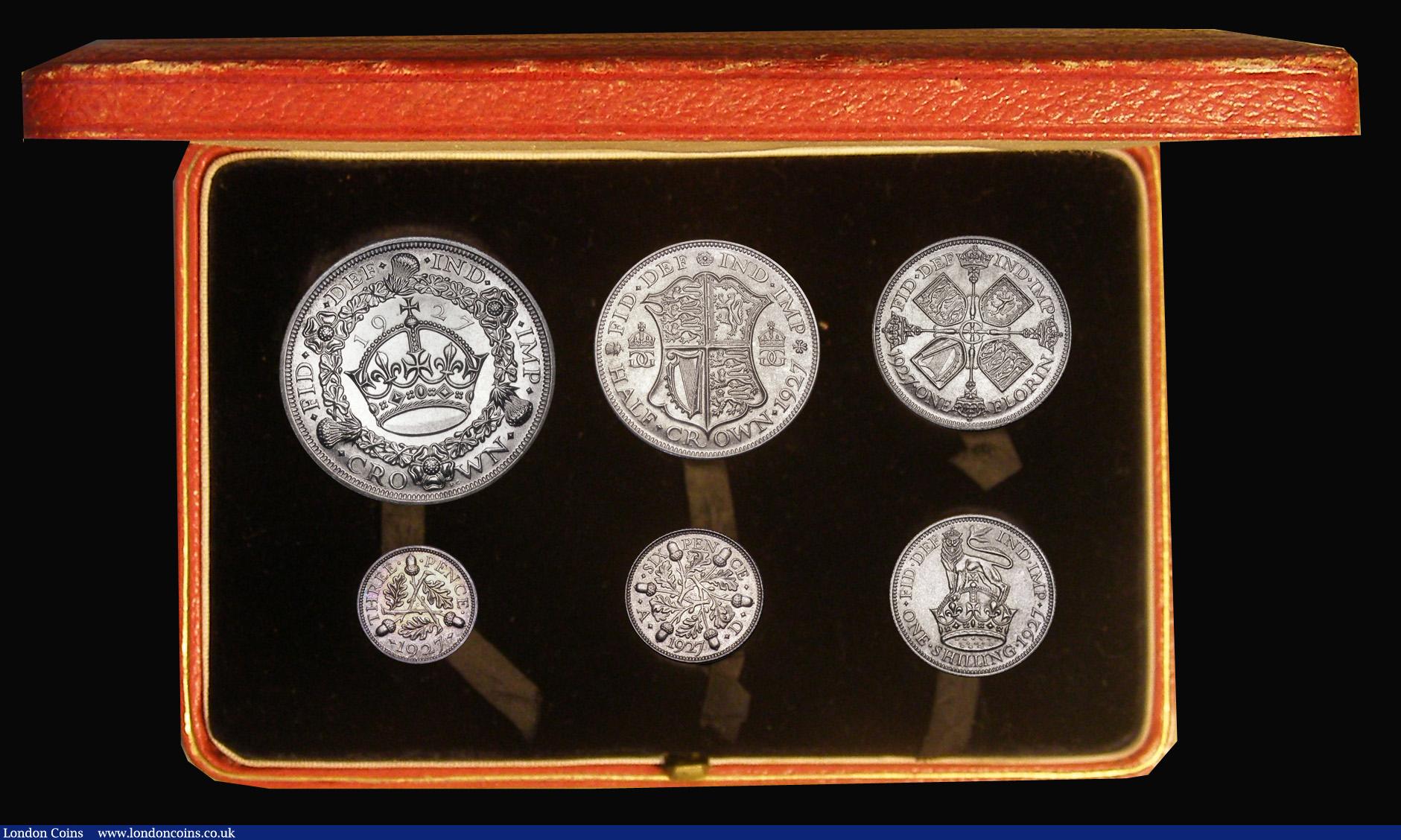 London Coins : A193 : Lot 1050 : Proof Set 1927 (6 coins) Crown to Silver Threepence nFDC some coins pleasantly toned, in the hard re...
