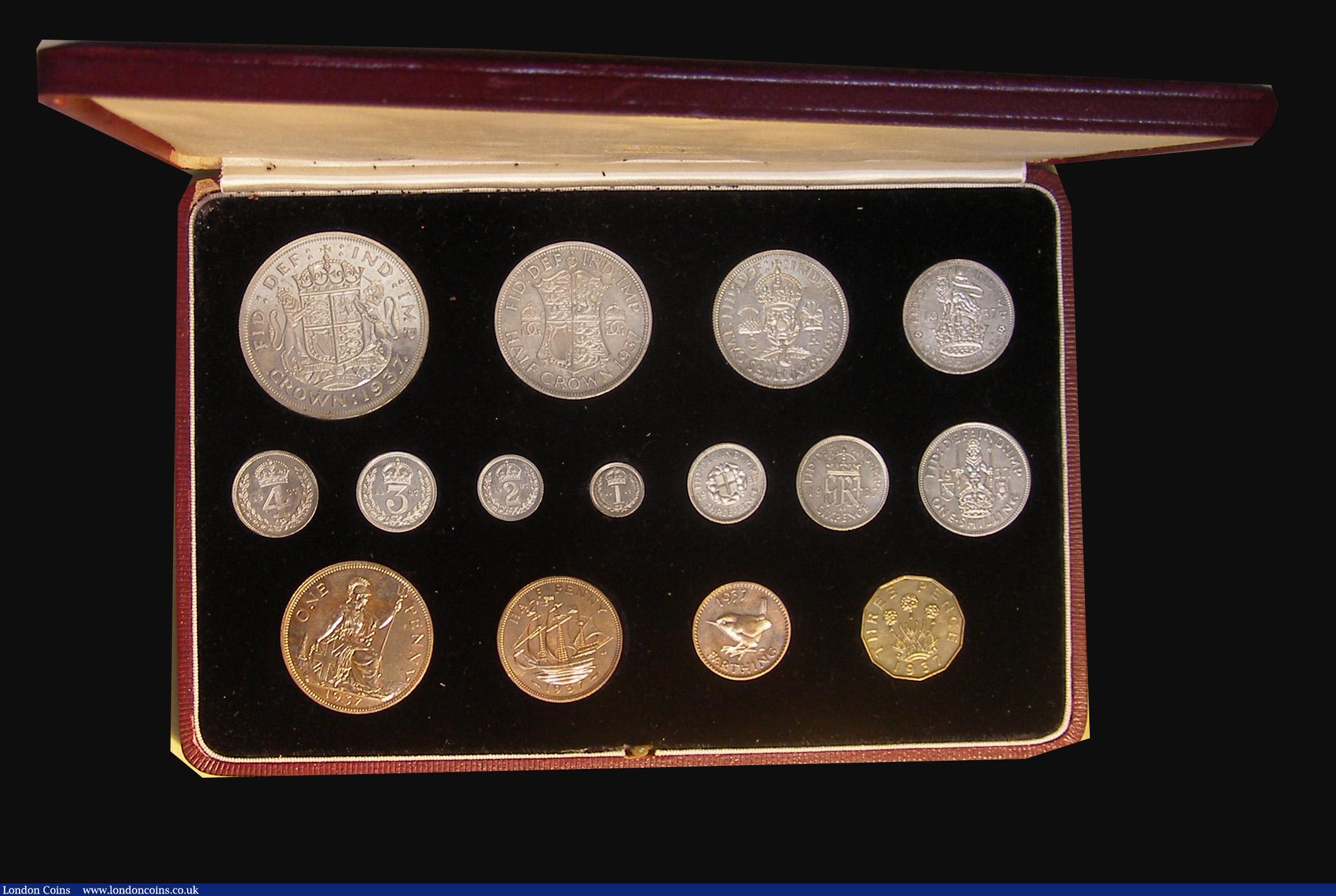 London Coins : A193 : Lot 1053 : Proof Set 1937 (15 coins) Crown to Farthing including the Maundy Set, nFDC and starting to tone, in ...