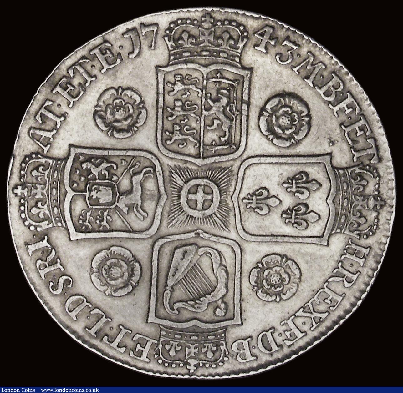 London Coins : A193 : Lot 1098 : Crown 1743 Roses ESC 124, Bull 1667 VF or better