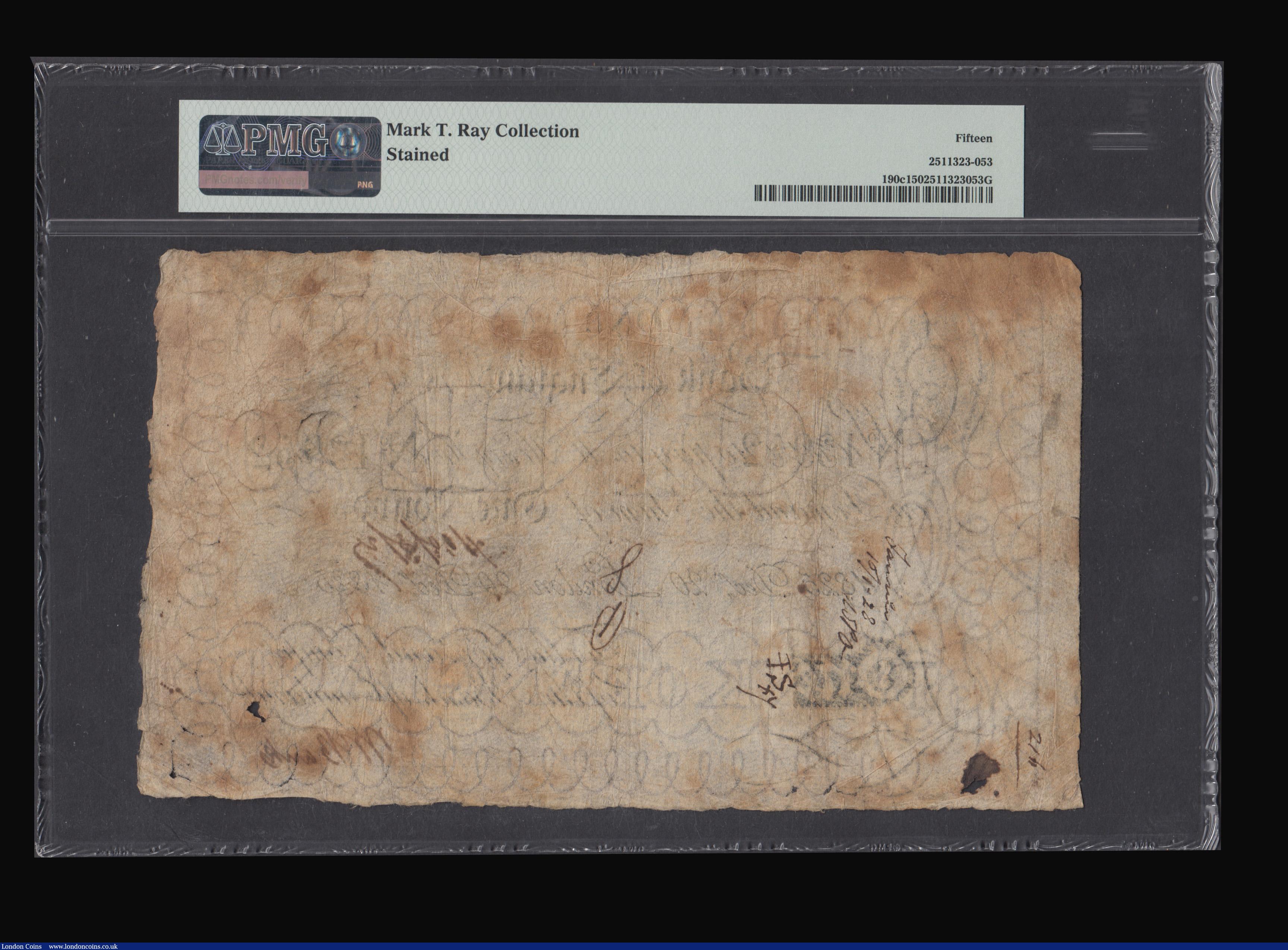 London Coins : A193 : Lot 11 : One Pound Hase 20 Dec 1825 B201C. S/N 13952,  PMG Choice Fine 15 "STAINED" desirable thus ...