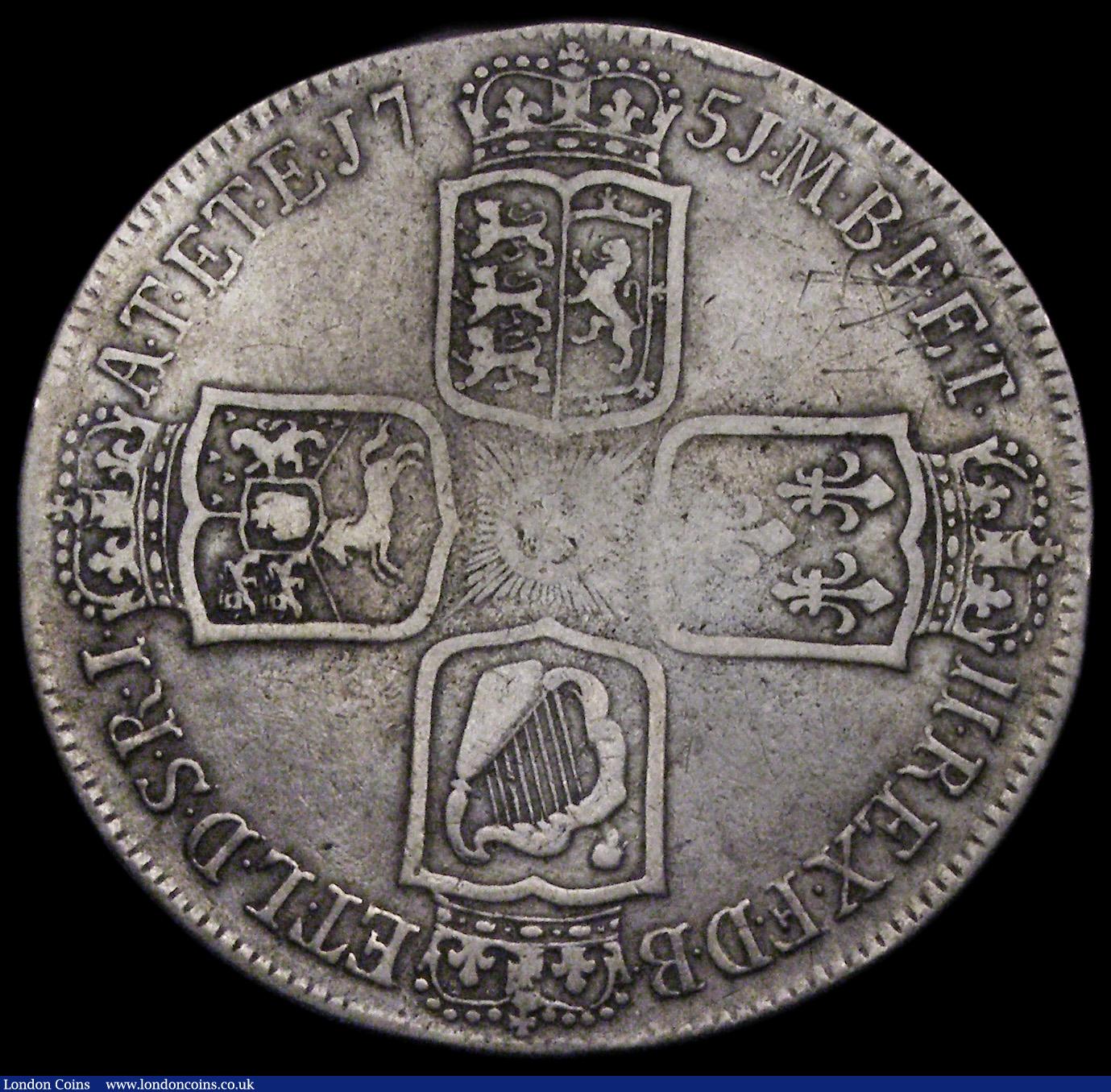 London Coins : A193 : Lot 1101 : Crown 1751 ESC 128 a pleasant circulated example of this seldom offered date with an even grey tone ...