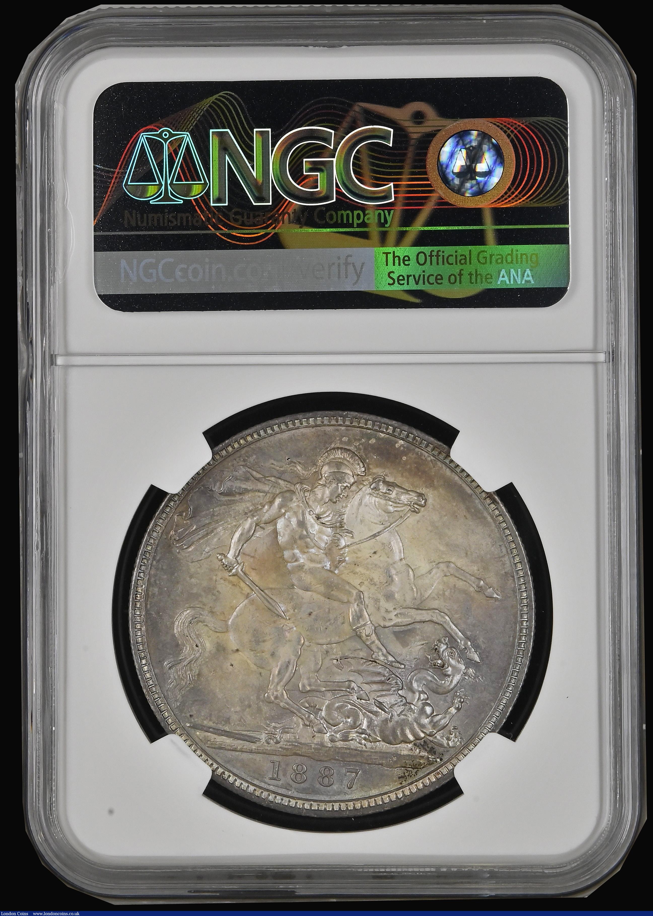 London Coins : A193 : Lot 1139 : Crown 1887 ESC 296, Bull 2585 in an NGC holder and graded MS63 a Choice example with a beautiful ton...
