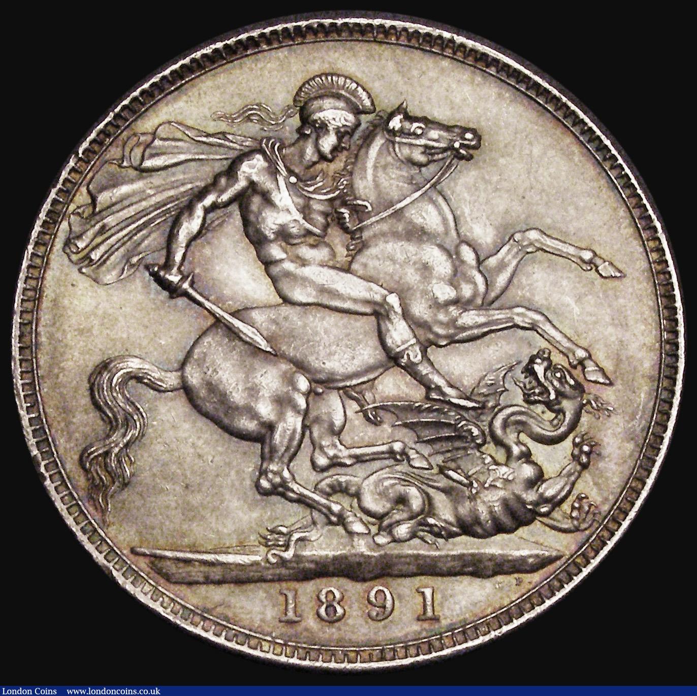 London Coins : A193 : Lot 1143 : Crown 1891 ESC 301, Bull 2591, EF/AU with a lovely tone