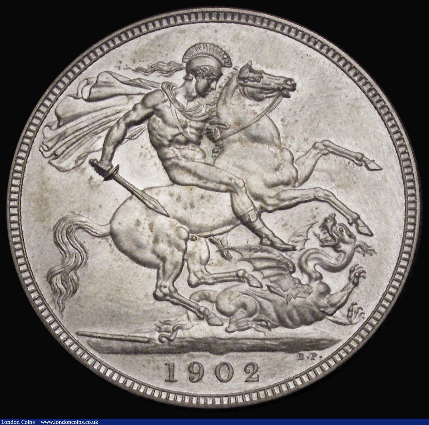 London Coins : A193 : Lot 1164 : Crown 1902 Matt Proof ESC 362, Bull 3568, nFDC toning with the odd minor contact mark